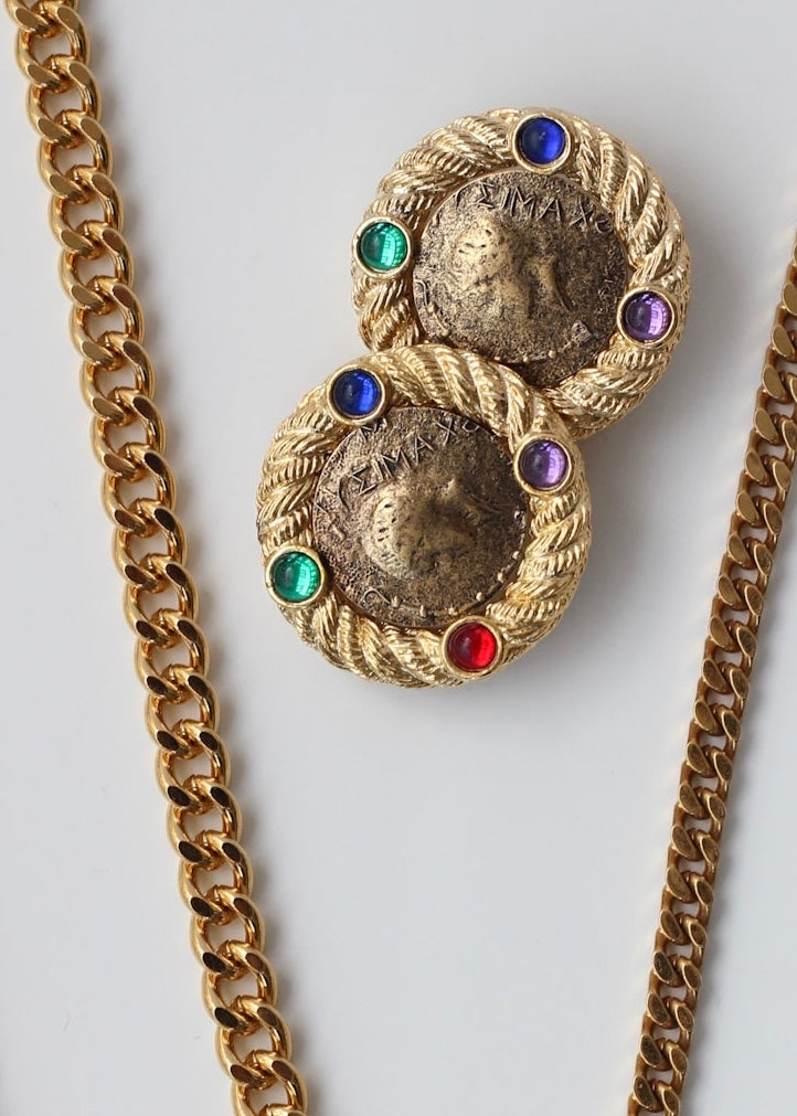 Vintage Braided Colored Coin Earrings