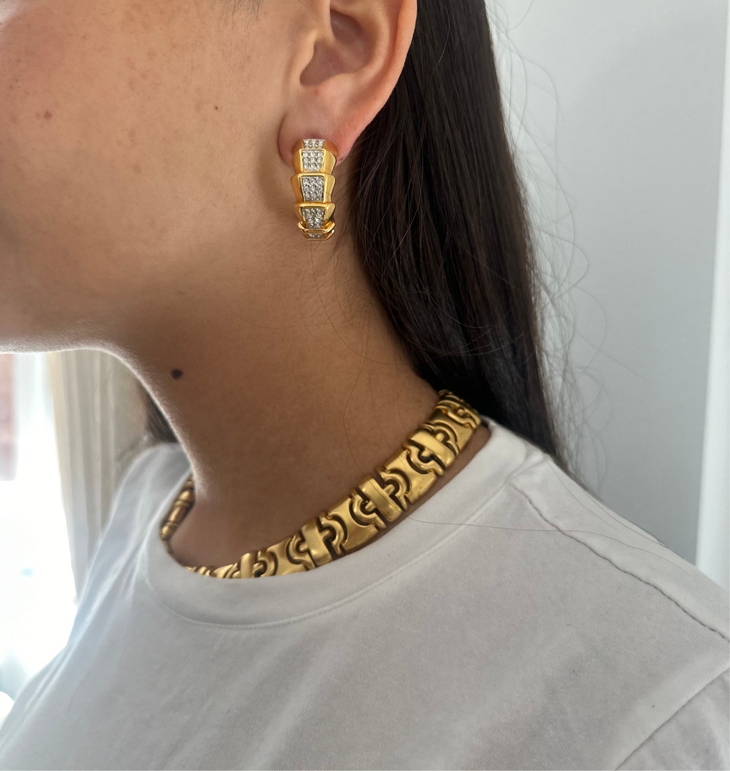 Gold Crystal Half Hoop Earrings