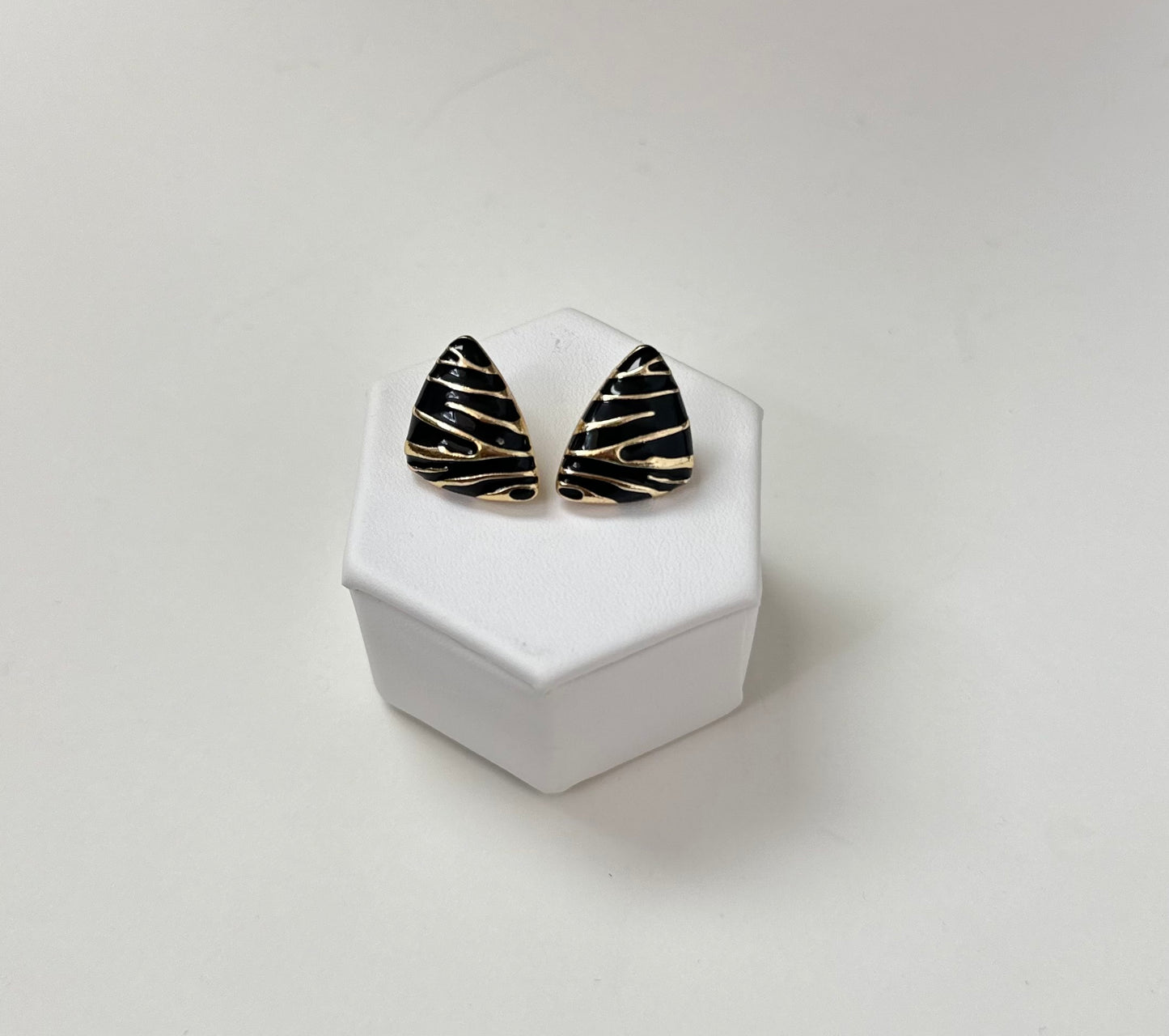 Black and Gold Zebra Triangle Earrings