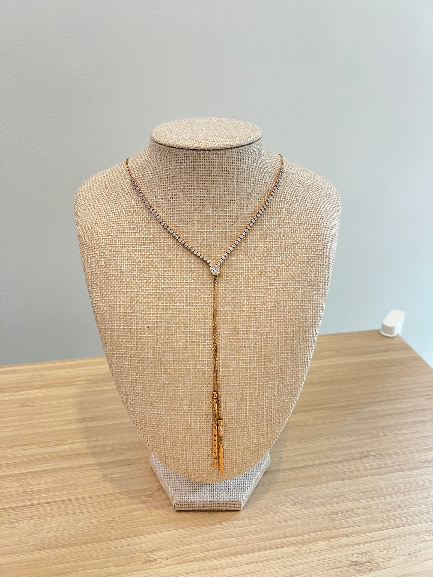 Crystal and Gold Lariat Necklace