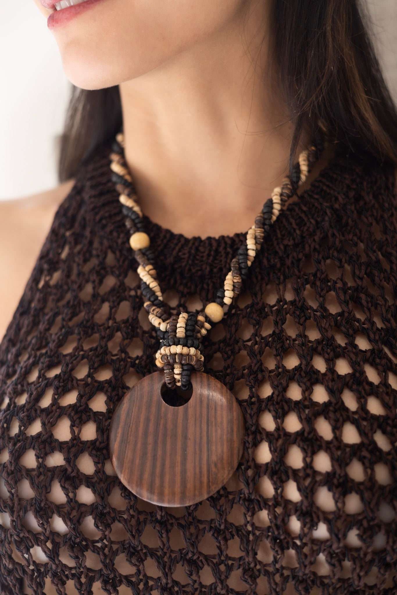 Vintage Tribal Wood Pendant Necklace