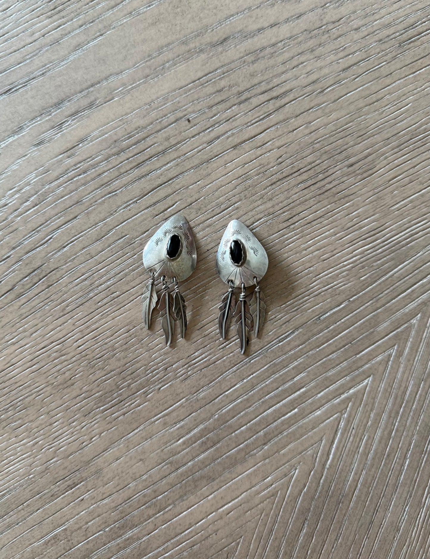 Vintage Sterling Silver & Black Onyx Clip Earrings