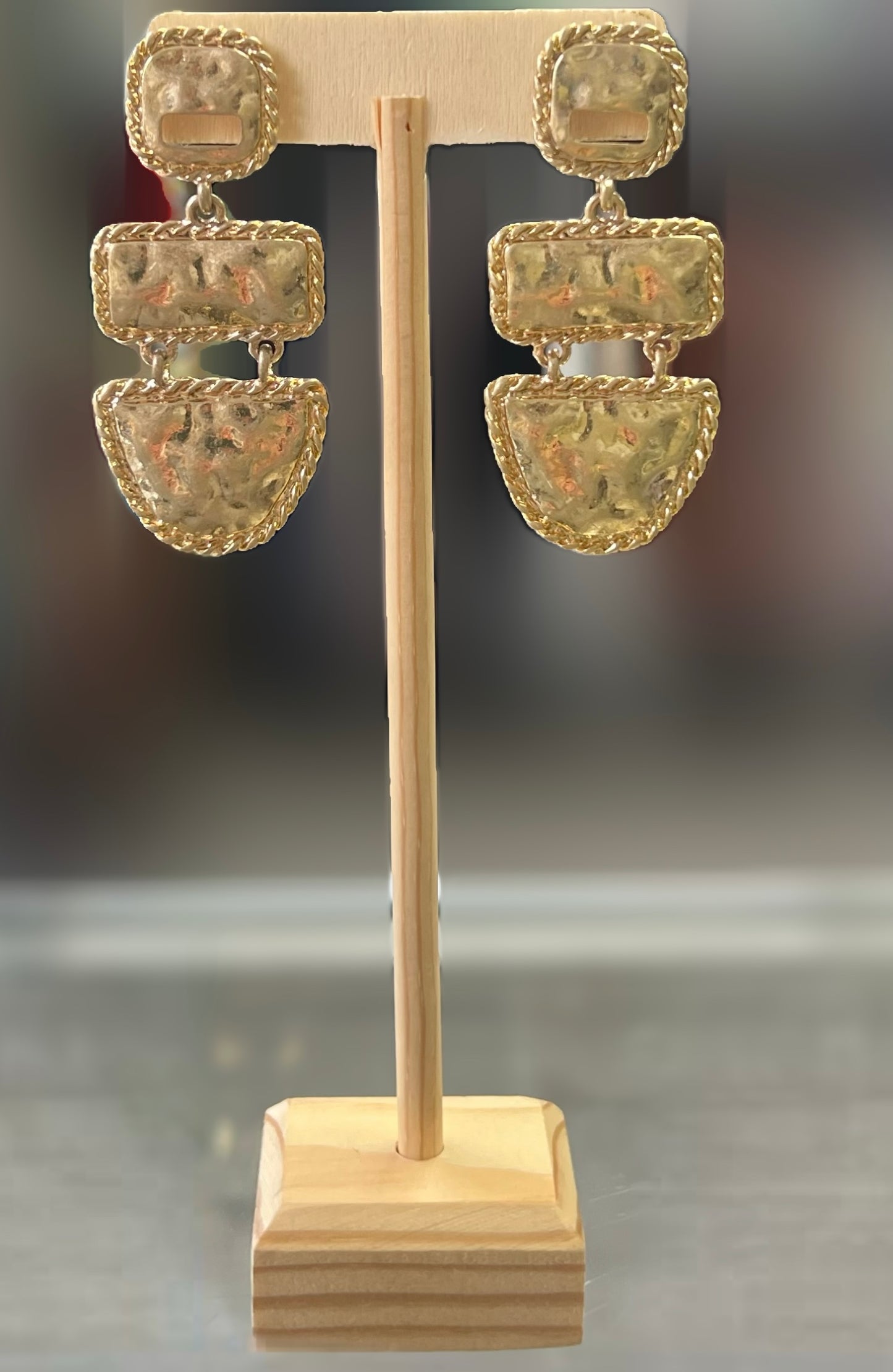 Gold Tone Dangle Hammered Earrings