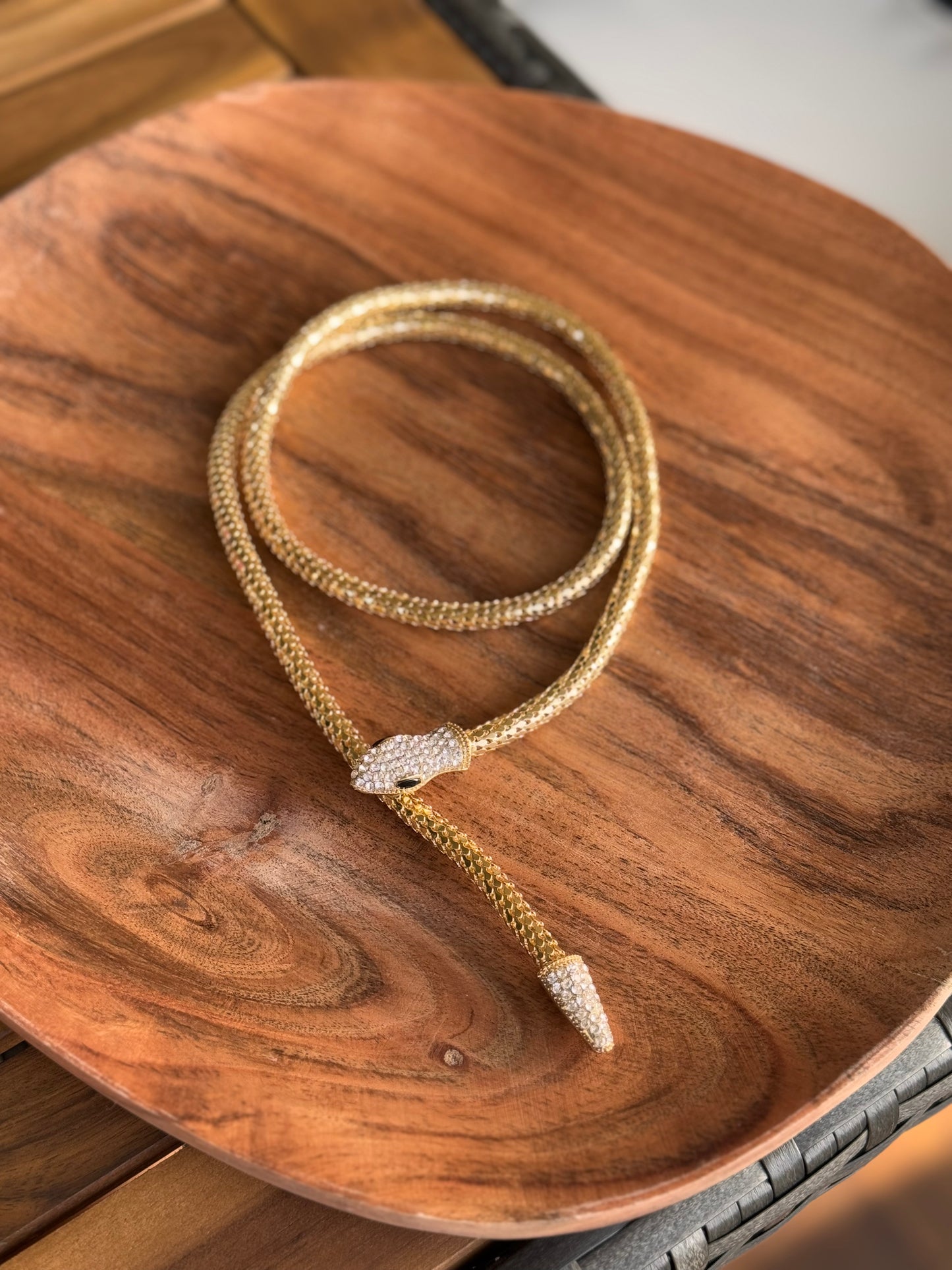 Snake Mesh Necklace Lariat Gold Rhinestone Wrap