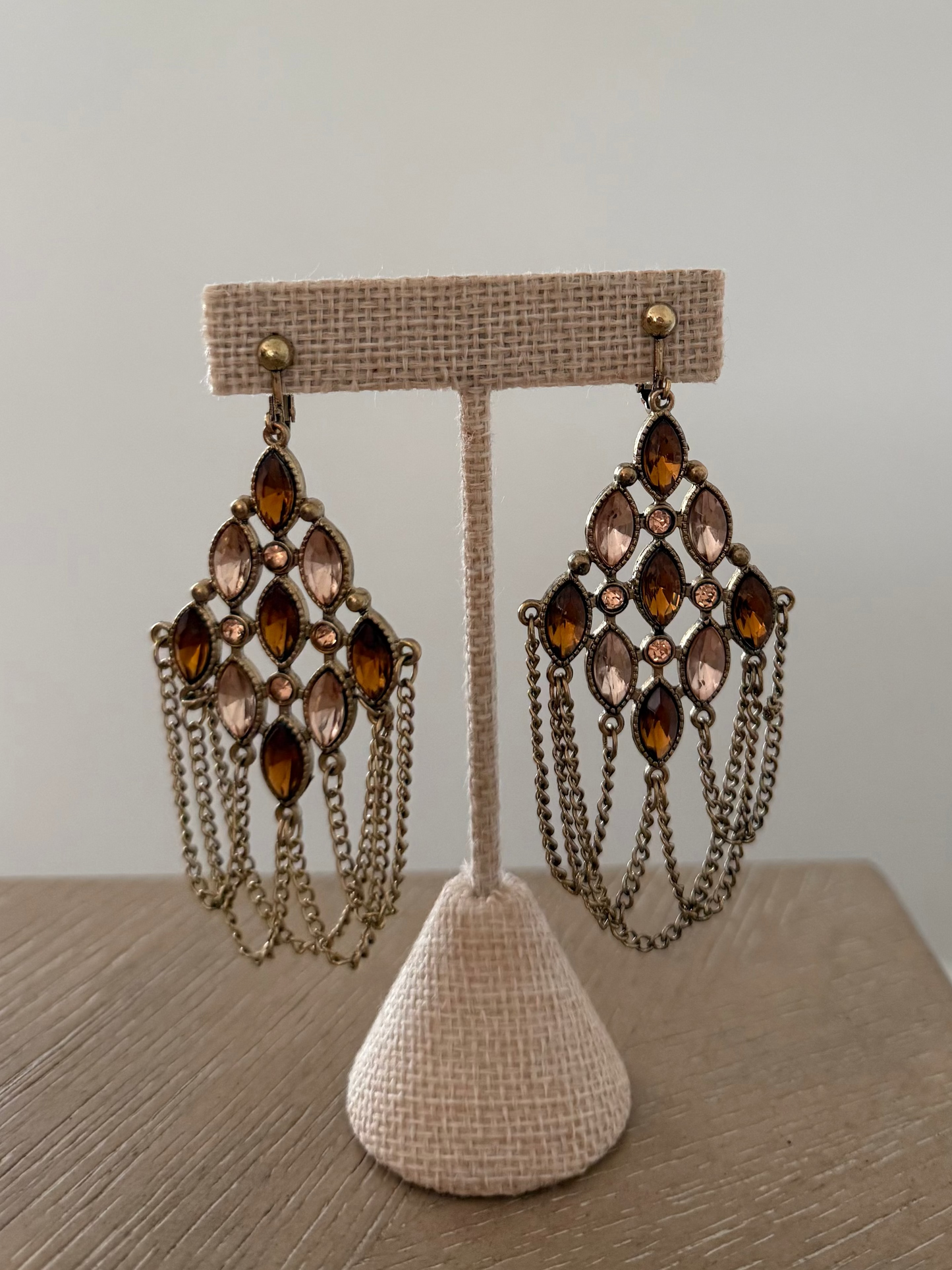 Vintage Long Chain Rhinestone Chandelier Earrings