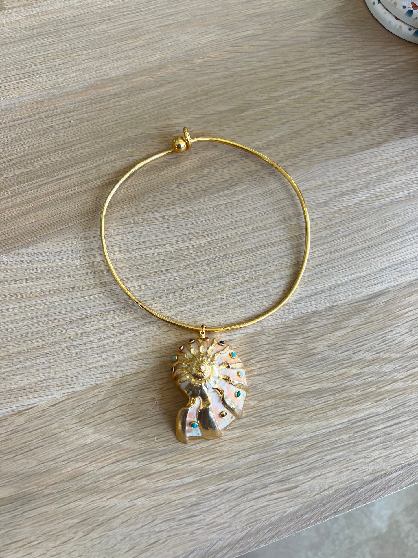 Gold Shell Colored Stone Necklace