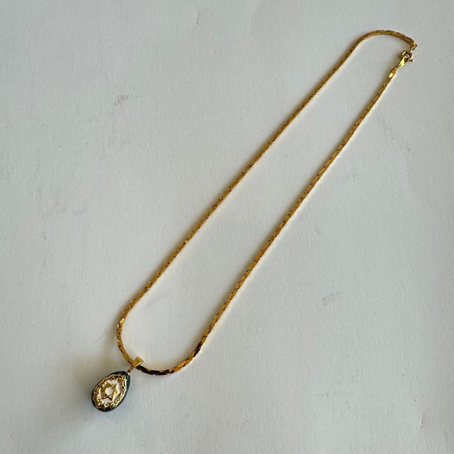 Green Chai/ Jewish Star Egg Shape Pendant