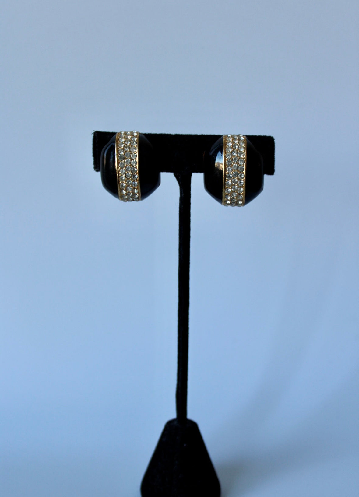 Vintage Ciner Black & Rhinestone Earrings