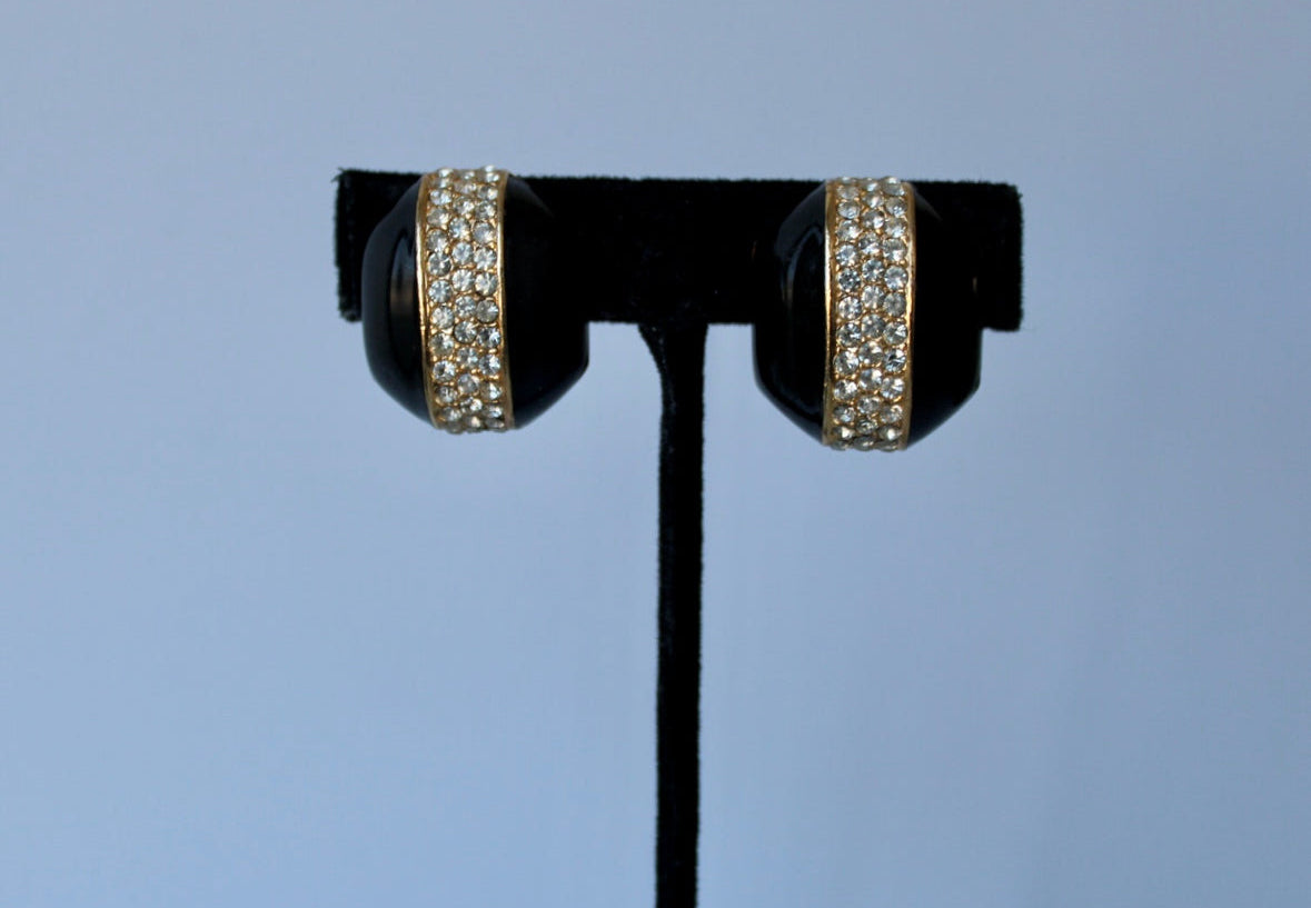 Vintage Ciner Black & Rhinestone Earrings