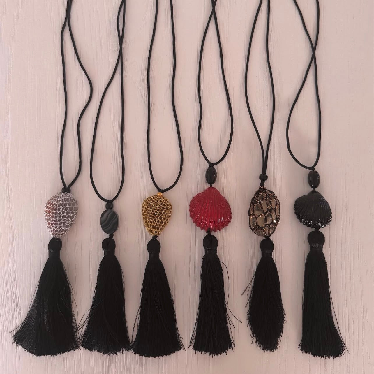 Mesh Gemstone Tassel Necklace