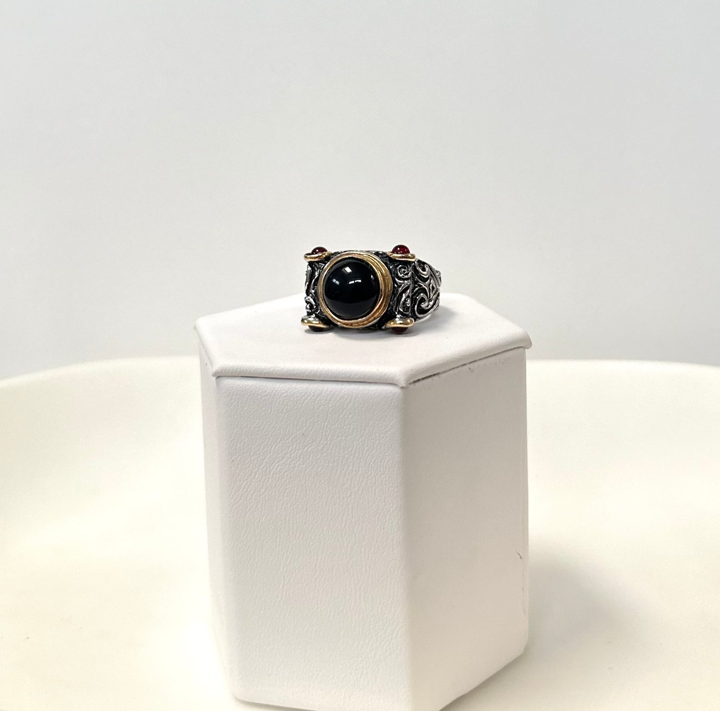 Black and Ruby Cabochon Stone Ring