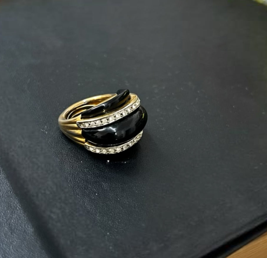 Black And Crystal Statement Ring