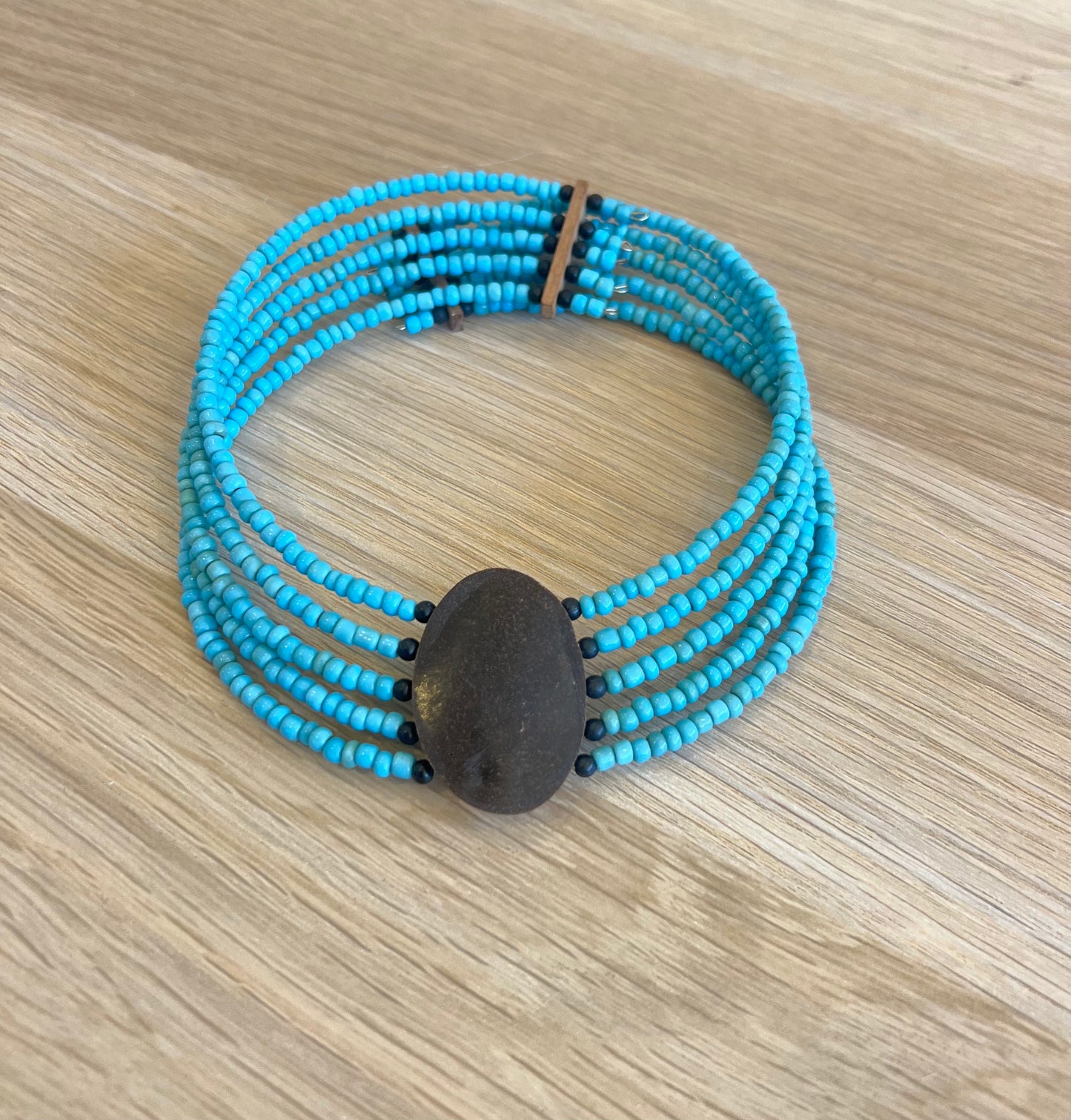 Turquoise and Wood Beaded Choker Necklace