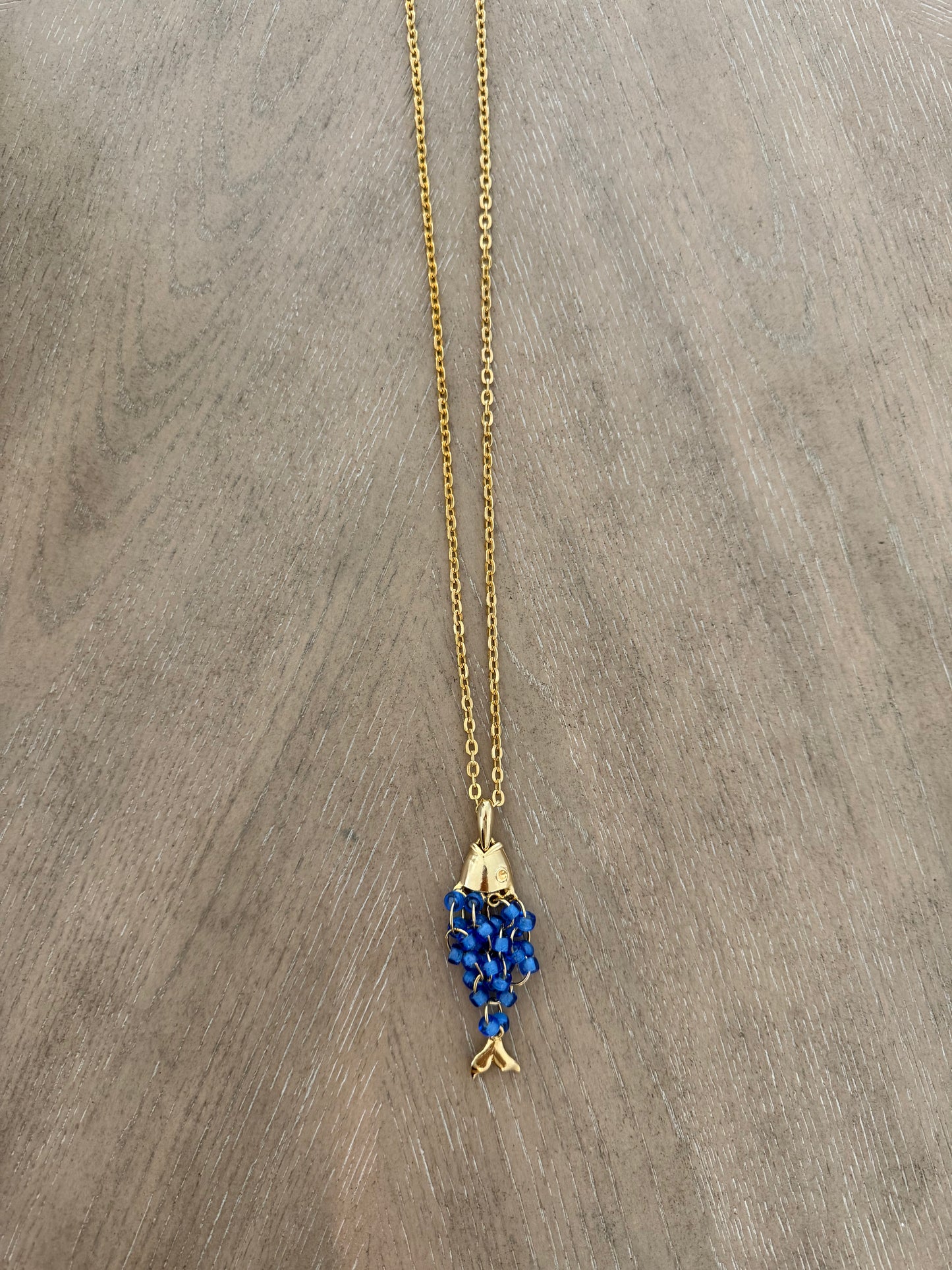 Gold Blue Beaded Fish