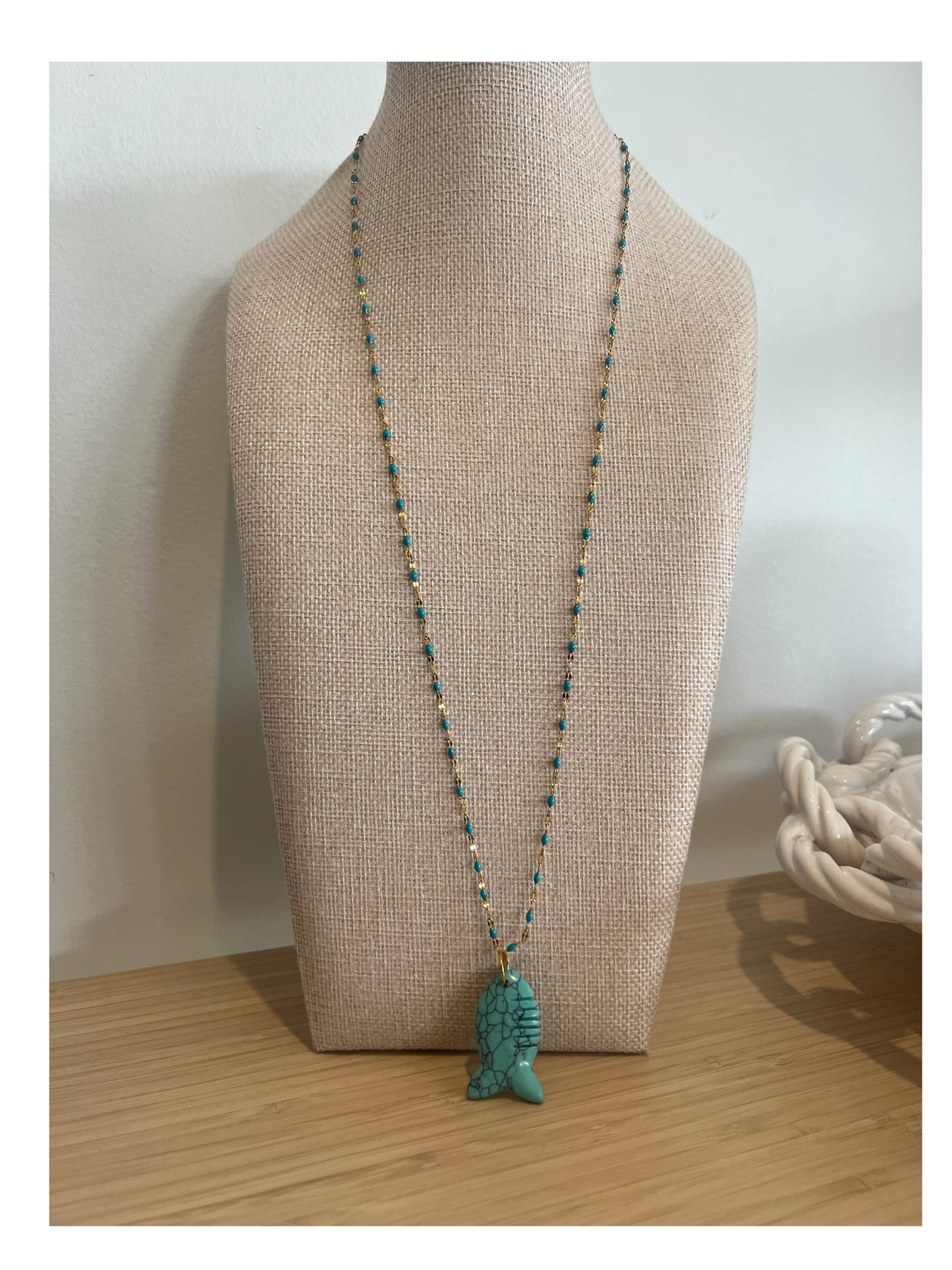 Blue Beaded Fish pendant