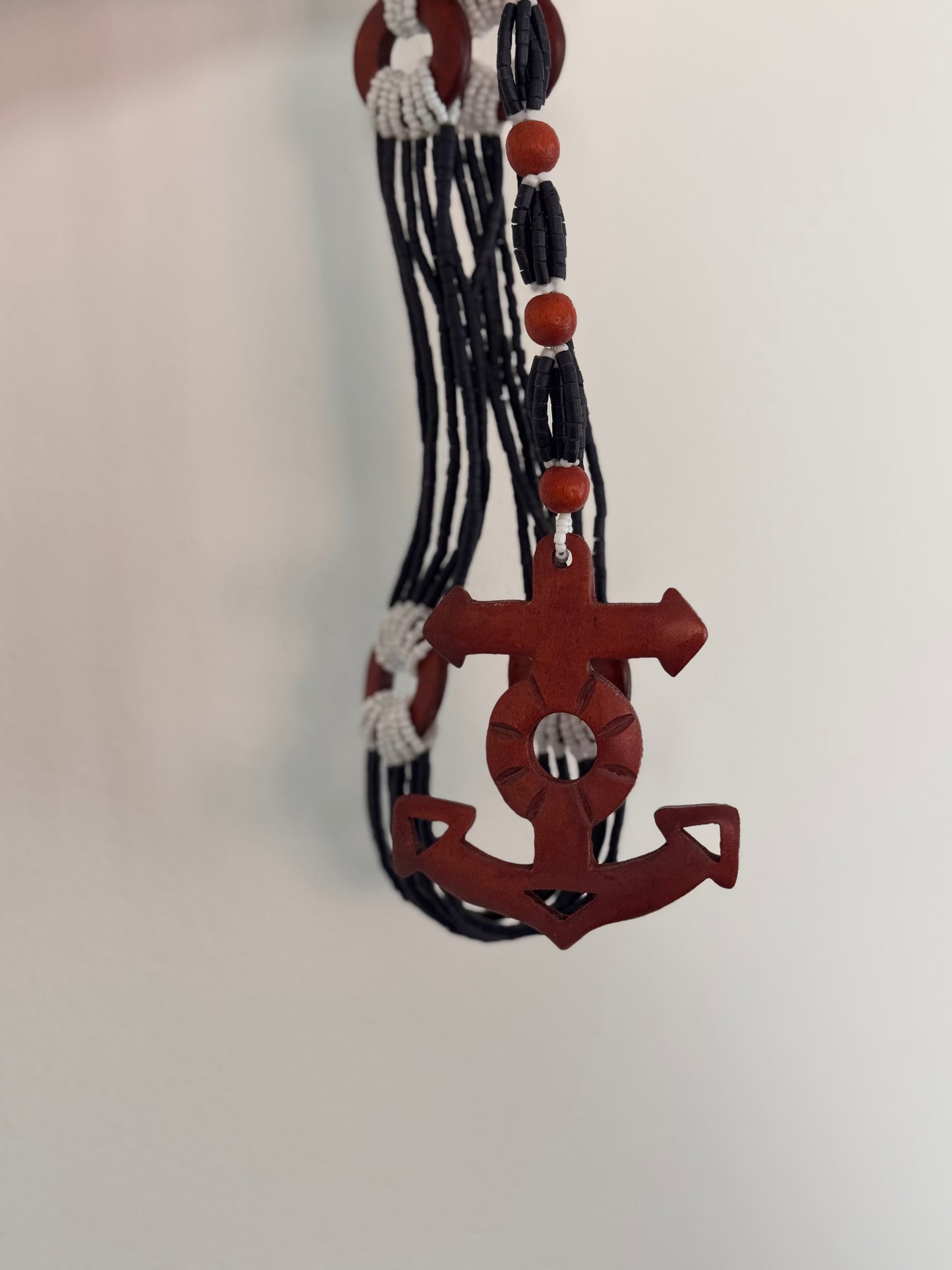 Vintage Wooden Anchor Pendant Necklace
