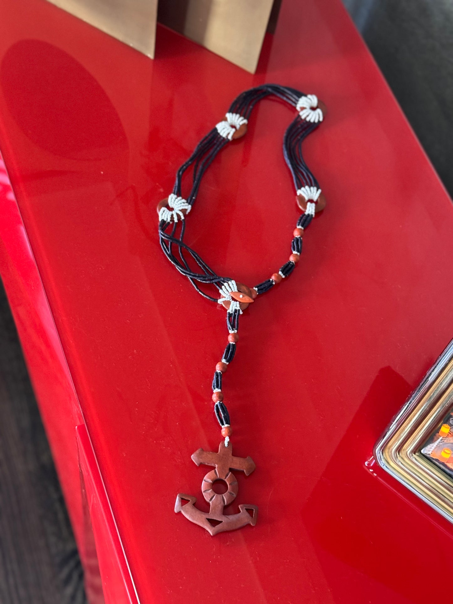 Vintage Wooden Anchor Pendant Necklace