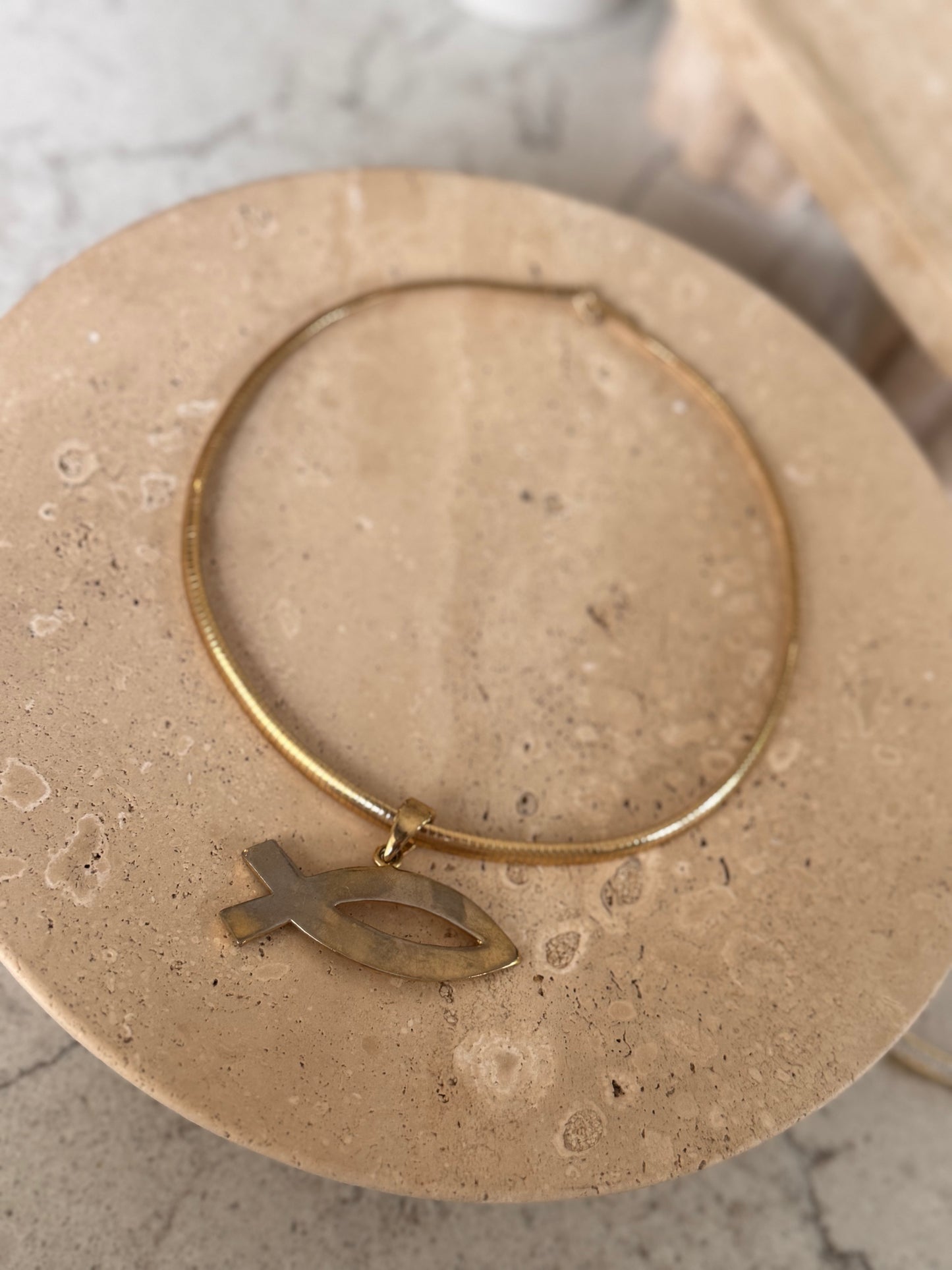 Vintage Fish Pendant Omega Chain