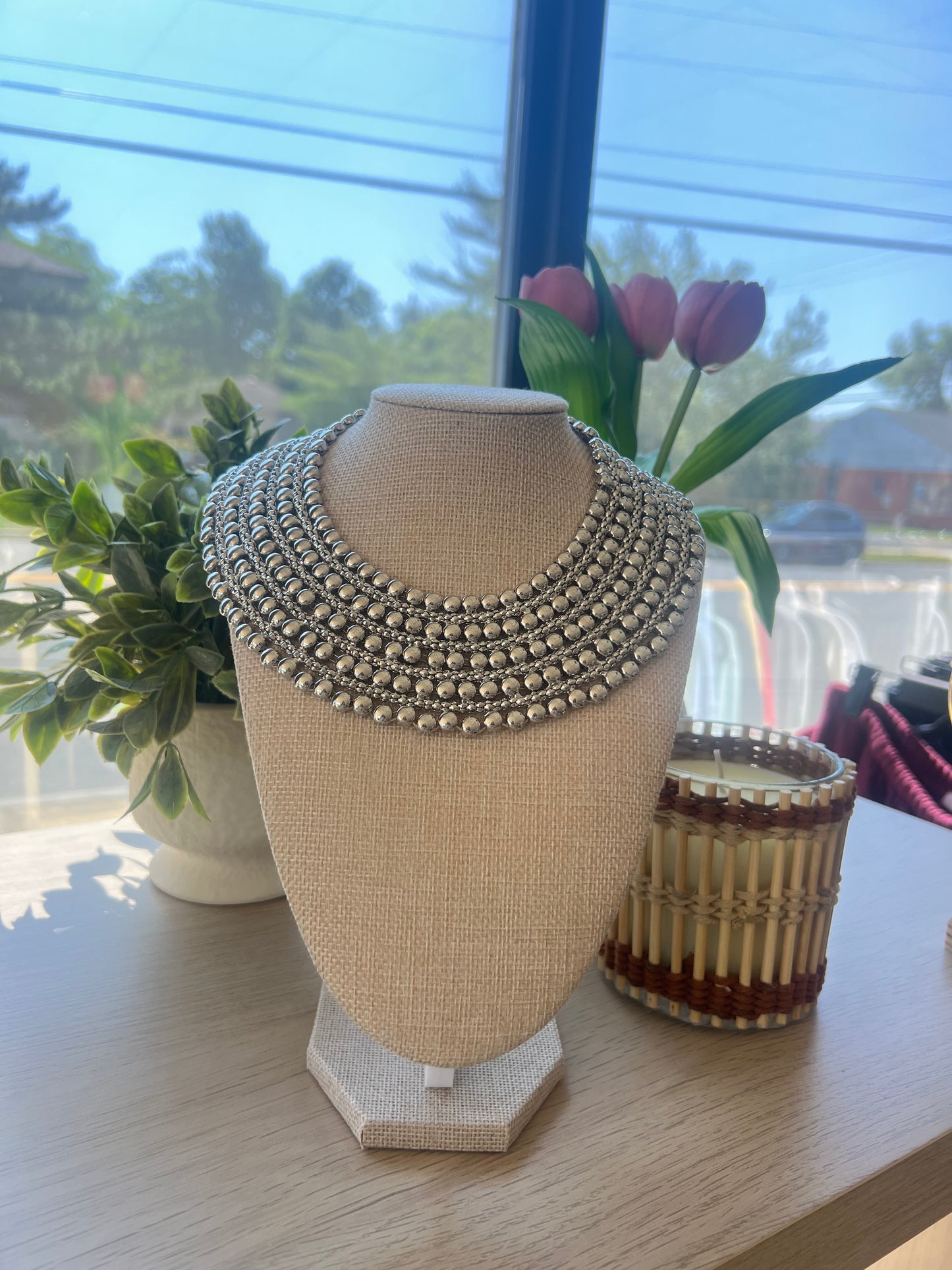 Chunky Silver Bead-Like Necklace