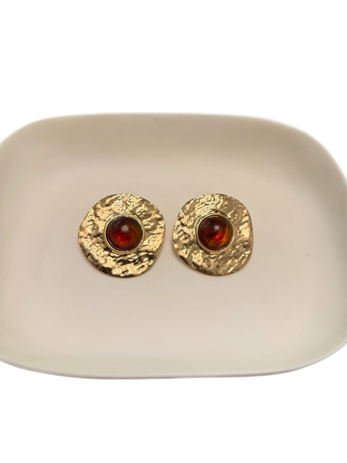 Hammered Gold And Amber Earrings