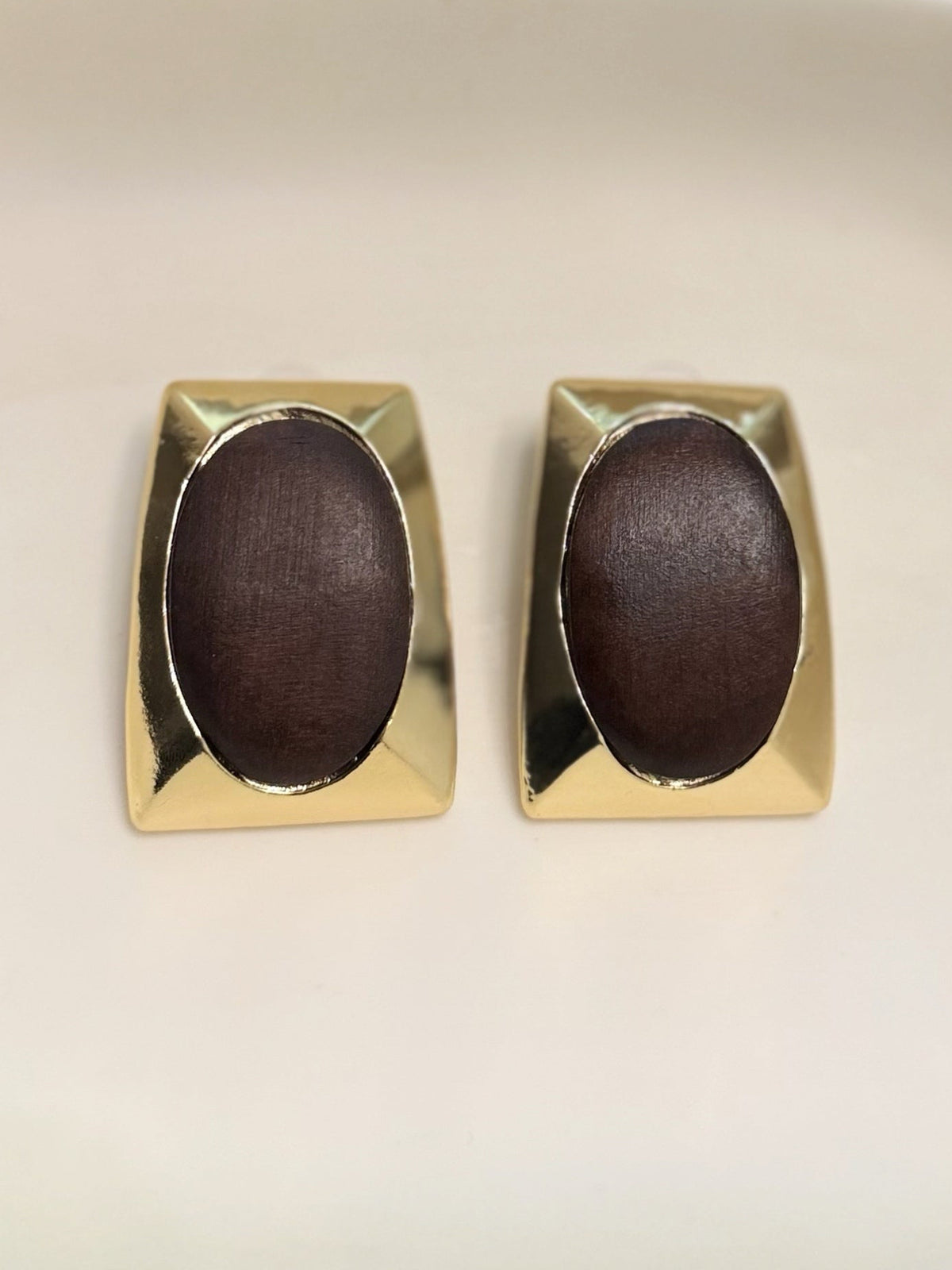 Gold Rectangular Brown Statement Earring