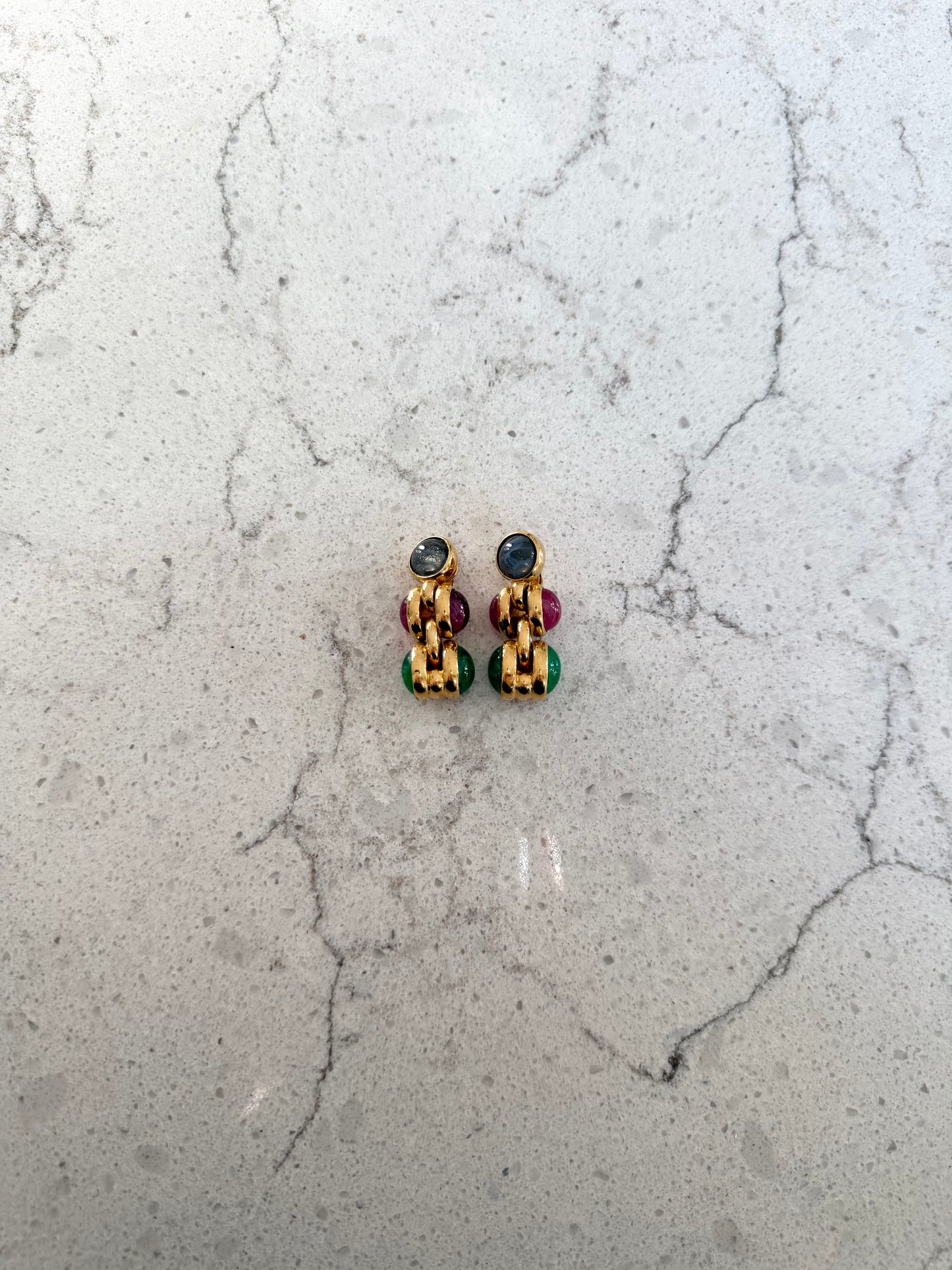 Gold & Multicolor Gemstone Earrings