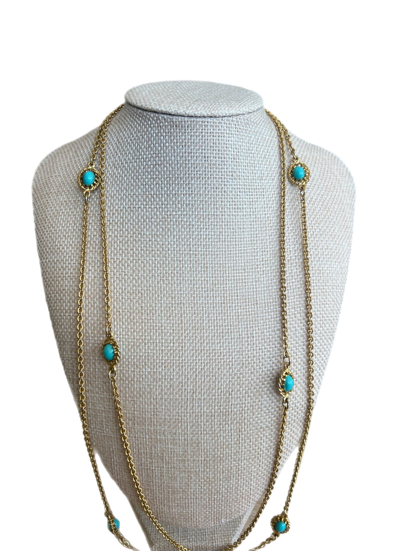 Vintage Turquoise Necklace With Textured Chain