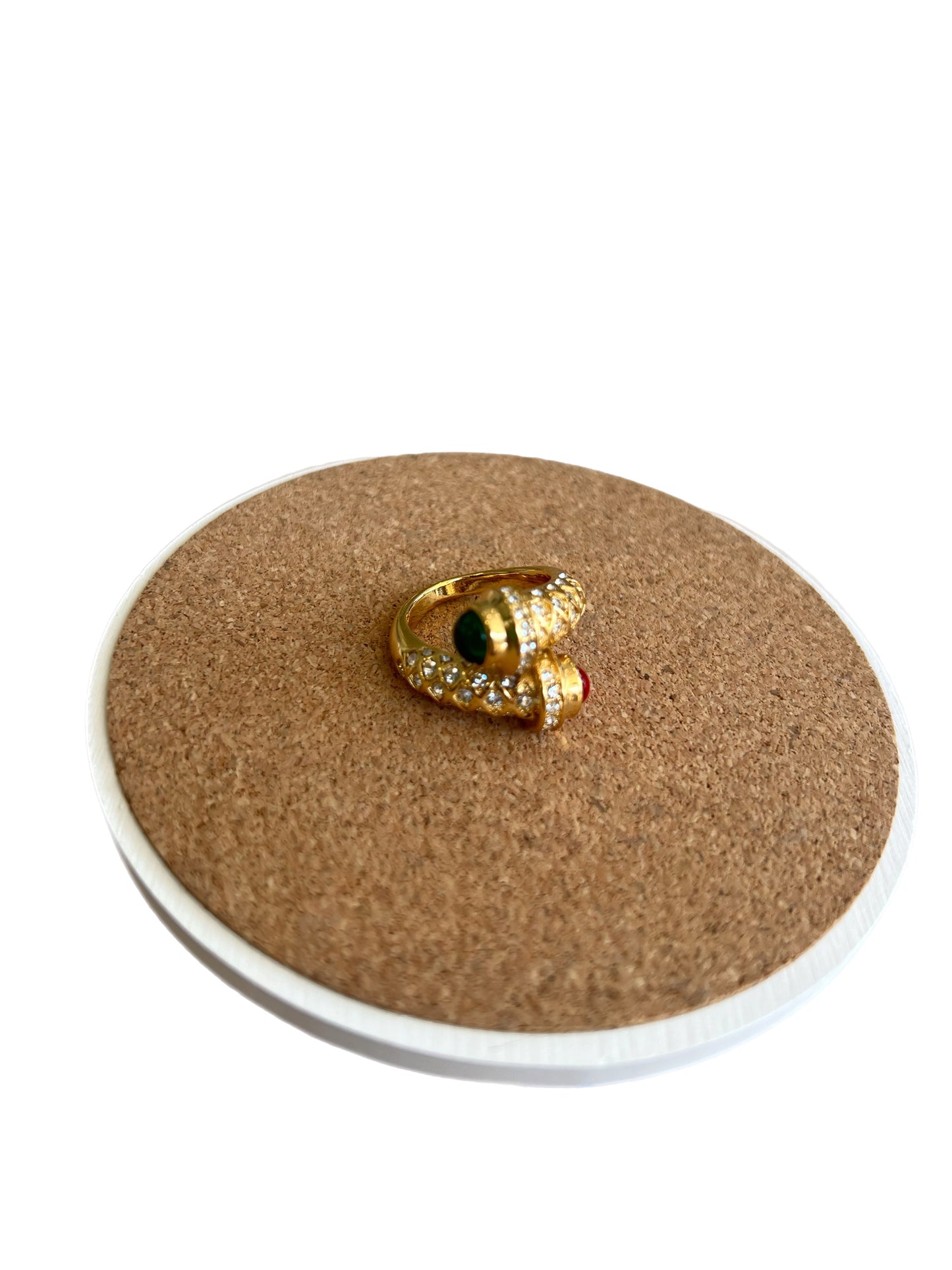 Gold Tone Red And Green Crystal Ring