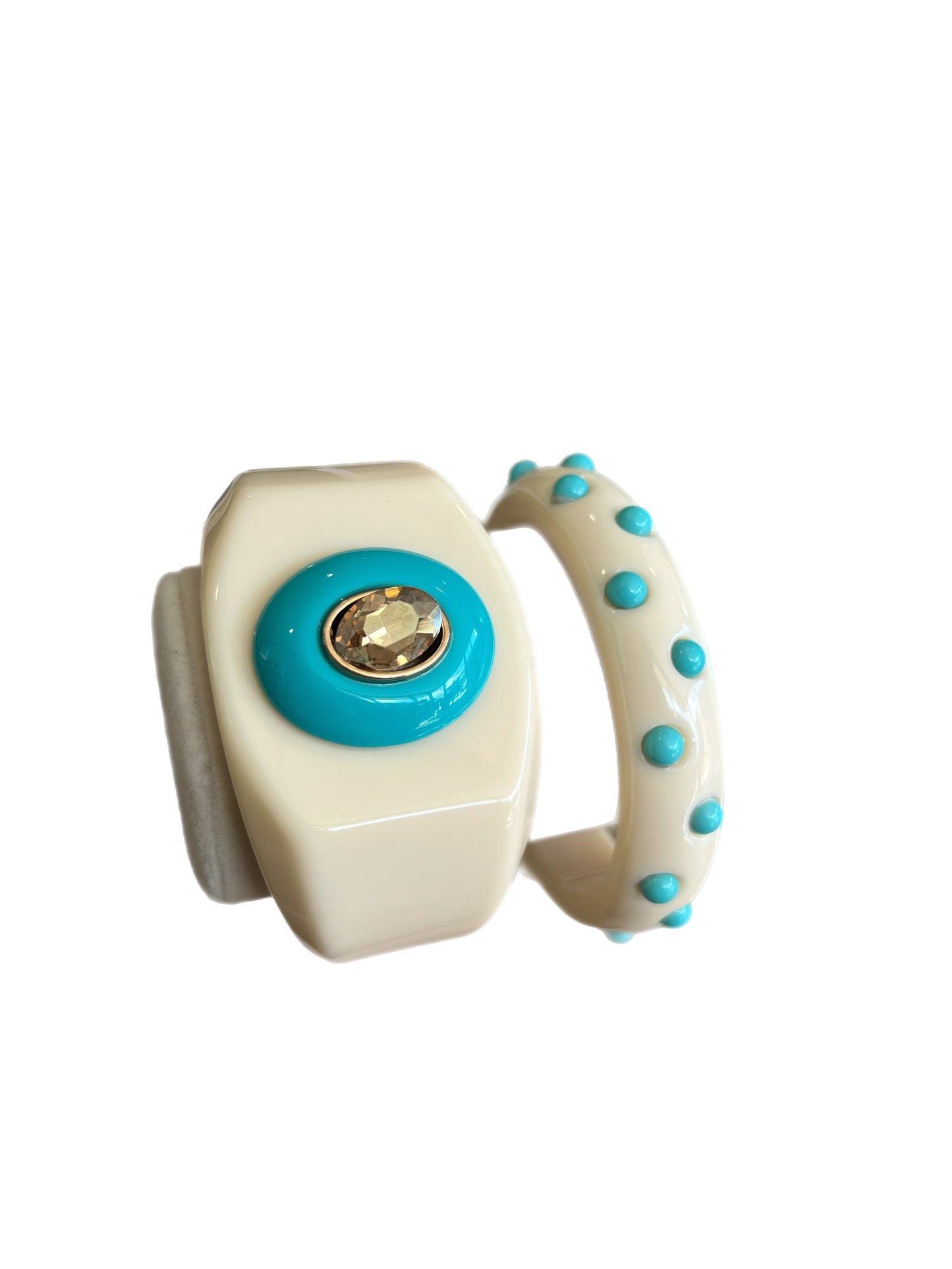Cream And Turquoise Spike Cuff