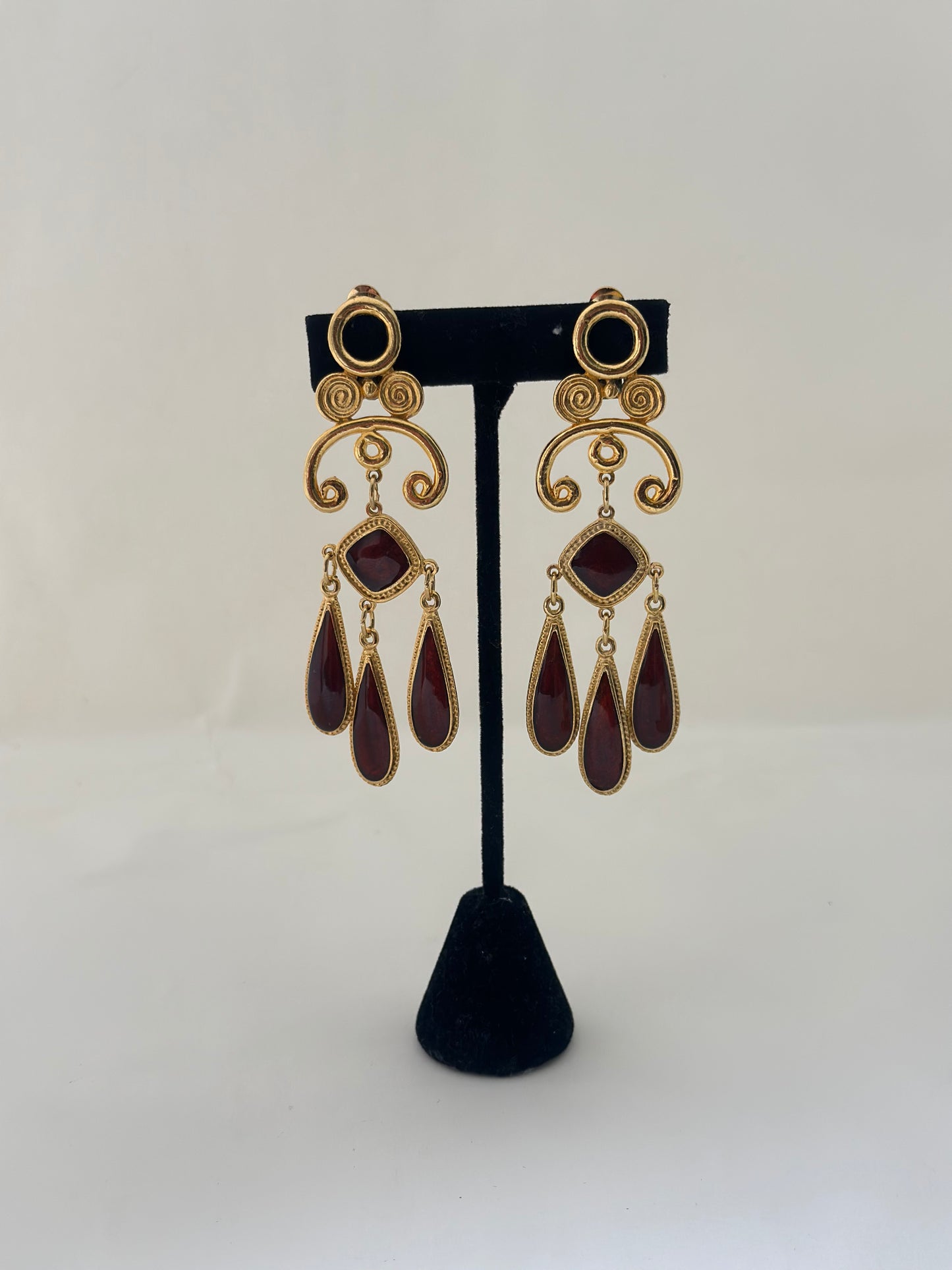 Vintage Gold & Red Hanging Statement Earrings