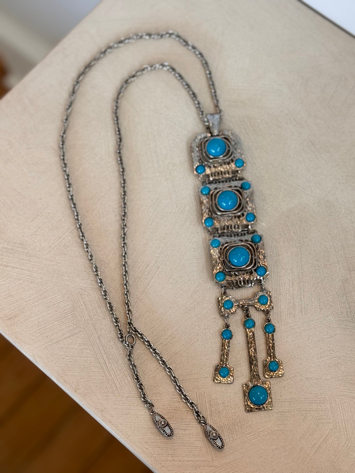 Turquoise and Silver Long Necklace
