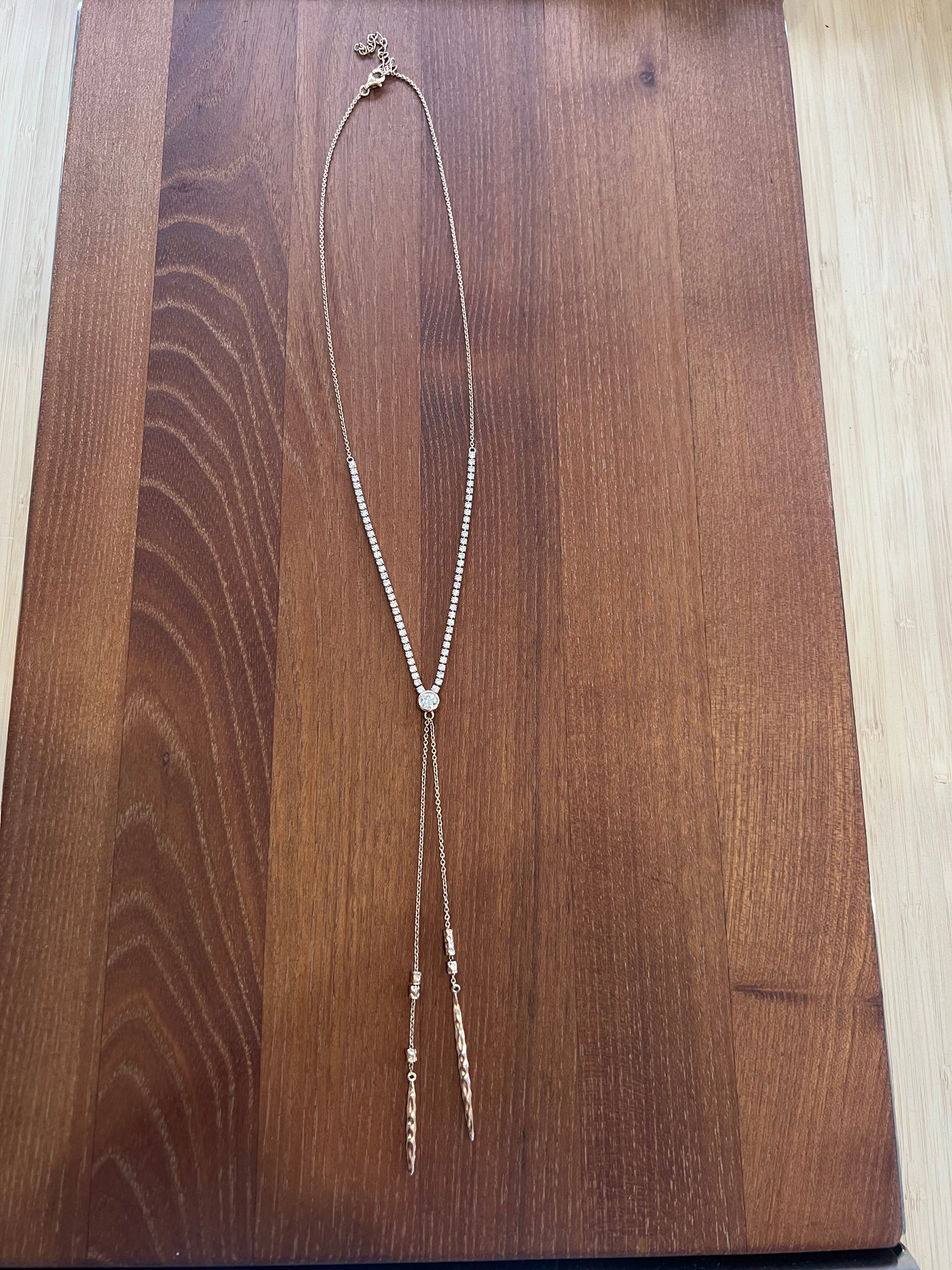 Crystal and Gold Lariat Necklace