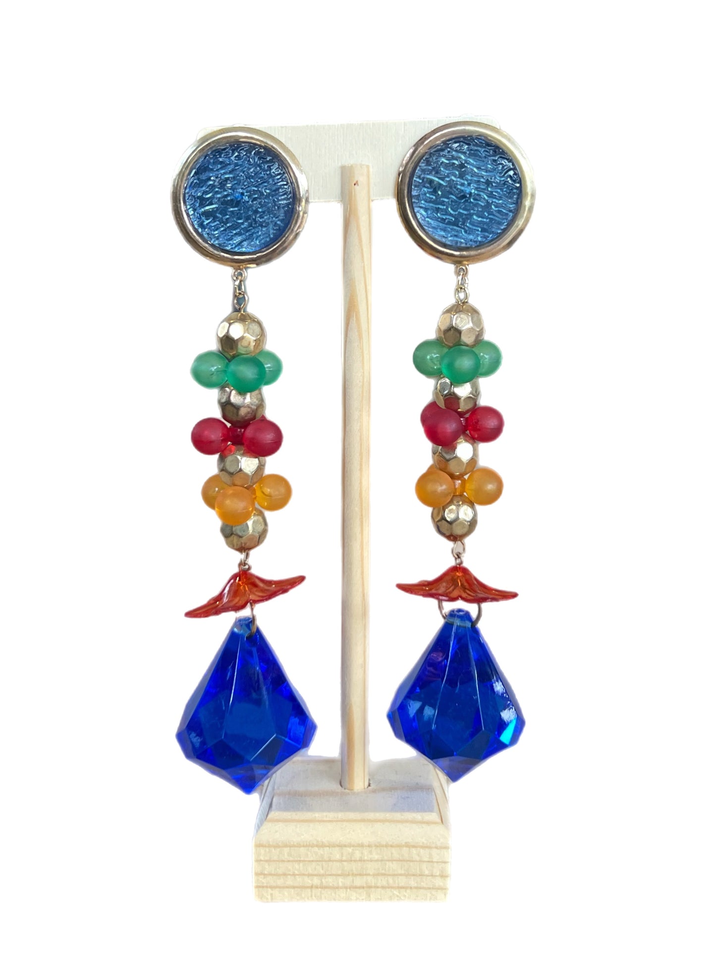 Vintage Colorful Hanging Clip On Earrings