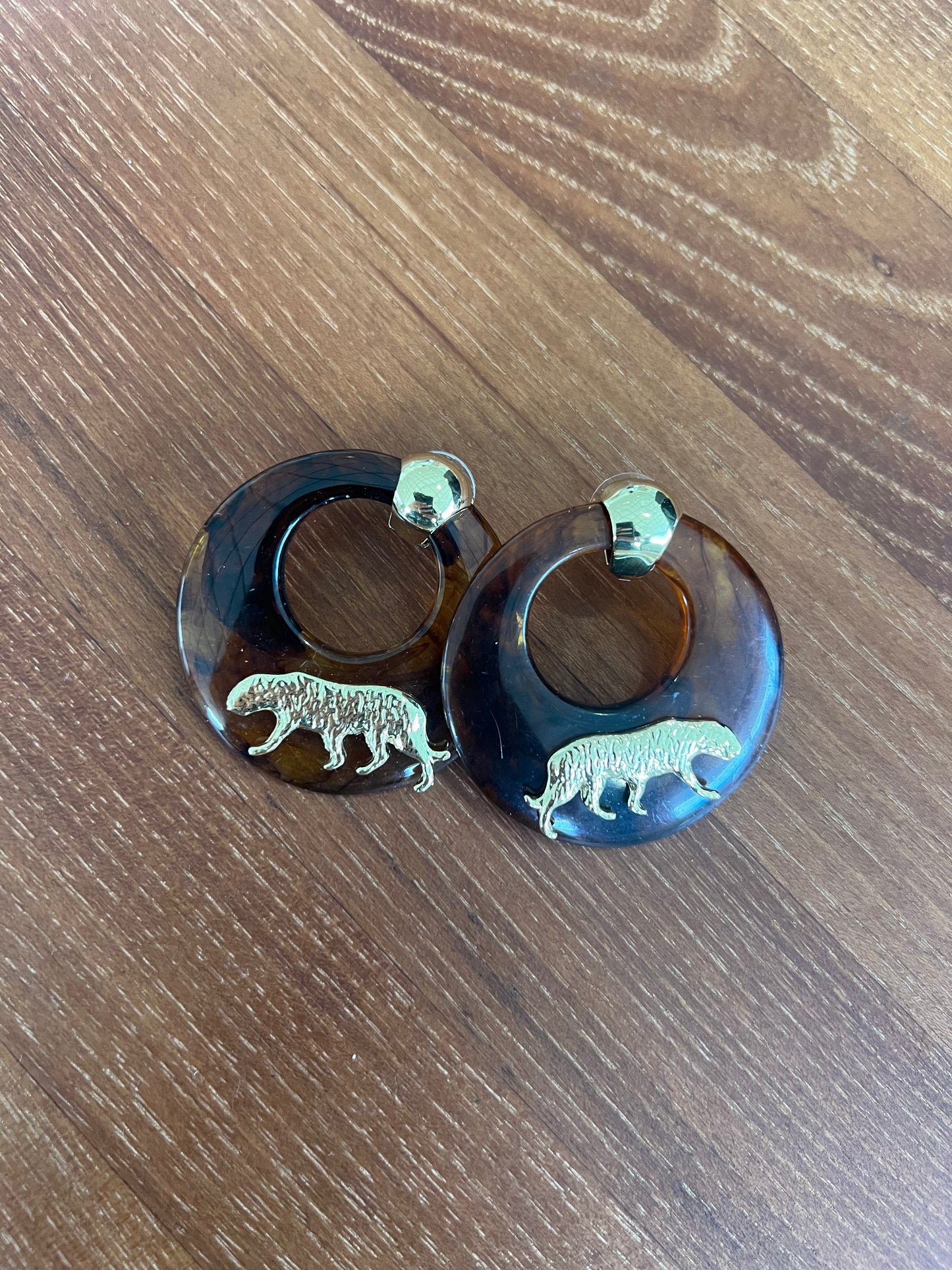 Brown Circle Panther Earrings