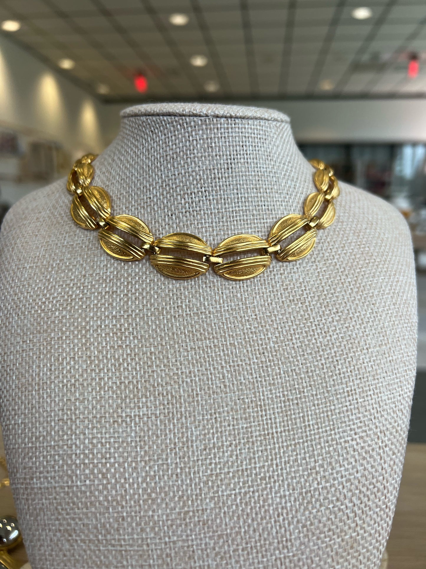 Vintage Brushed Gold Matte Link Collar Adjustable Necklace