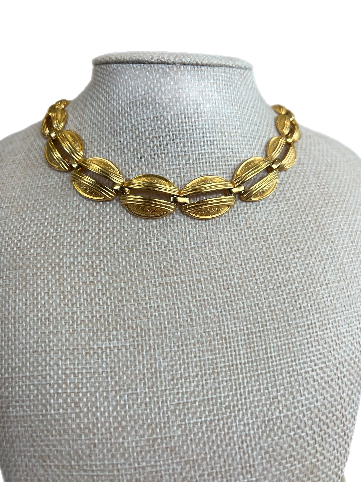 Vintage Brushed Gold Matte Link Collar Adjustable Necklace