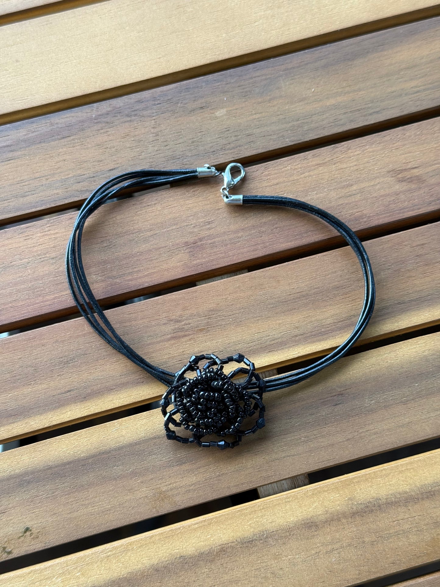 Beaded Black Rose Flower Choker