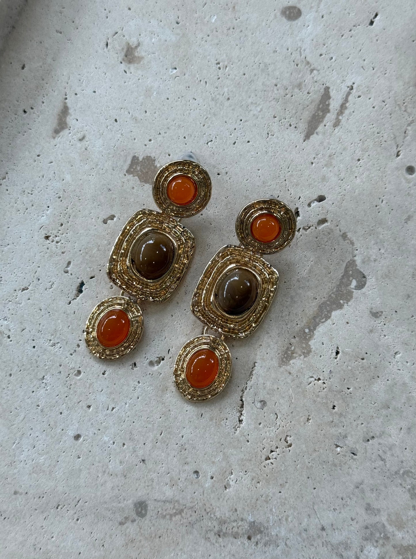 Orange And Brown Dangle Earring