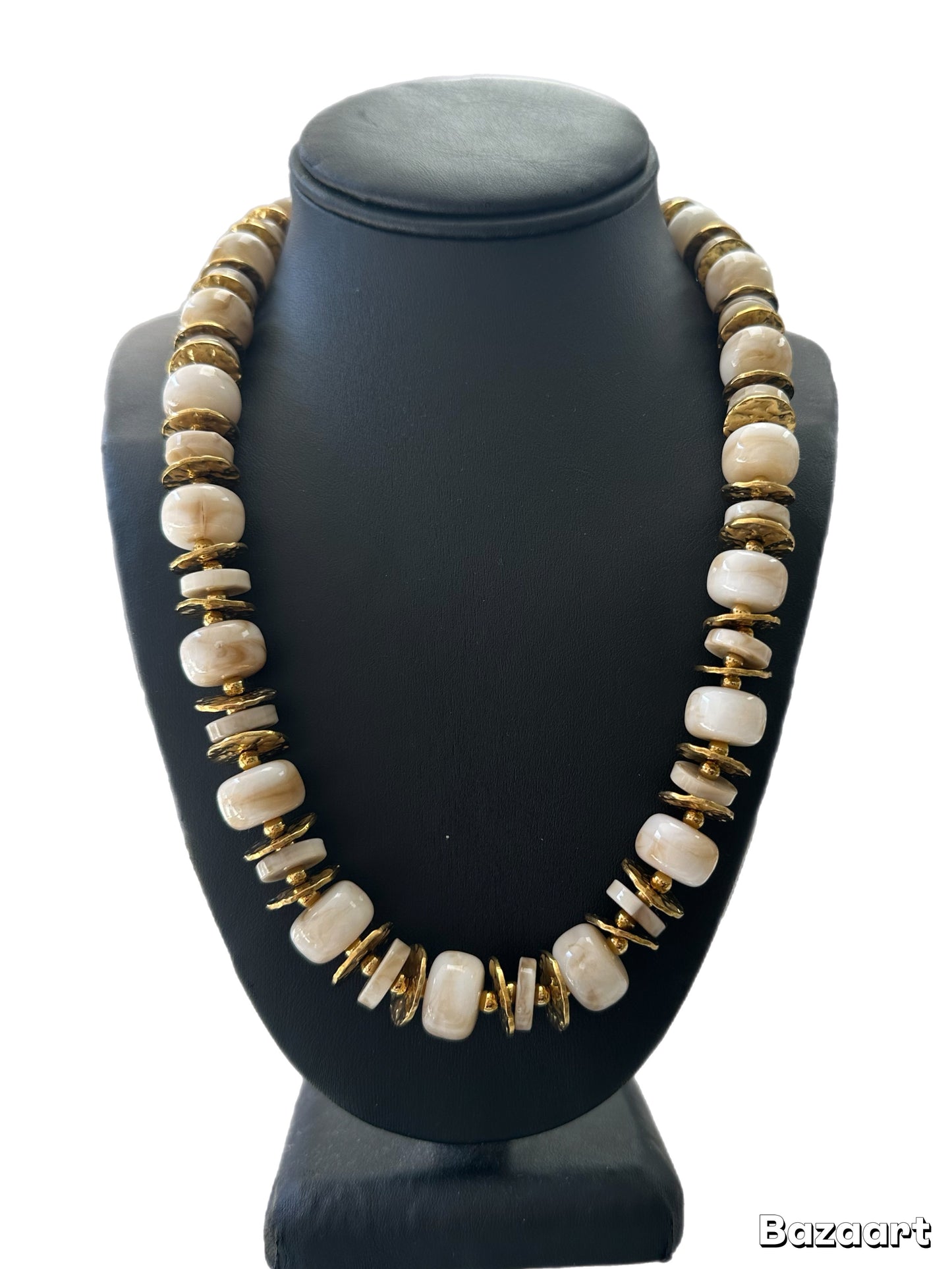 Gold And Ivory Resin Beaded Necklace