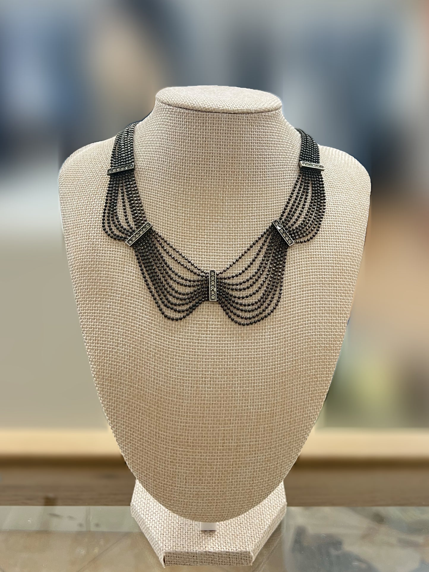 Vintage Multi Strand With Rhinestone Choker Necklace