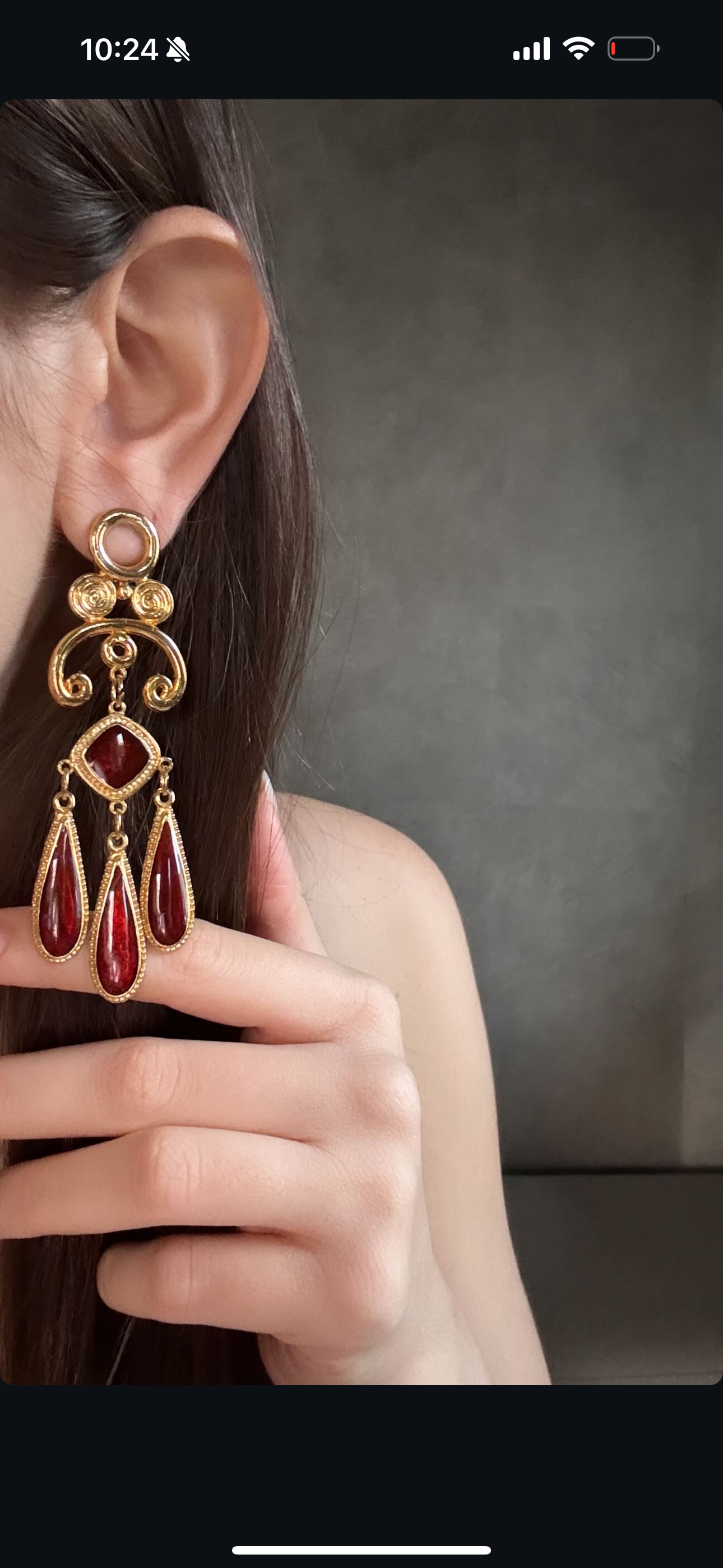 Vintage Gold & Red Hanging Statement Earrings
