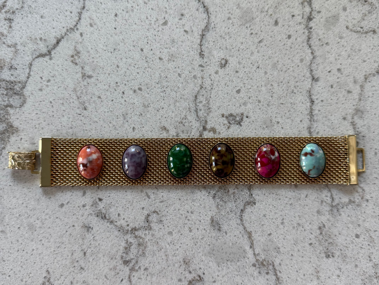 Mesh Bracelet With Colorful Cabochon Stones