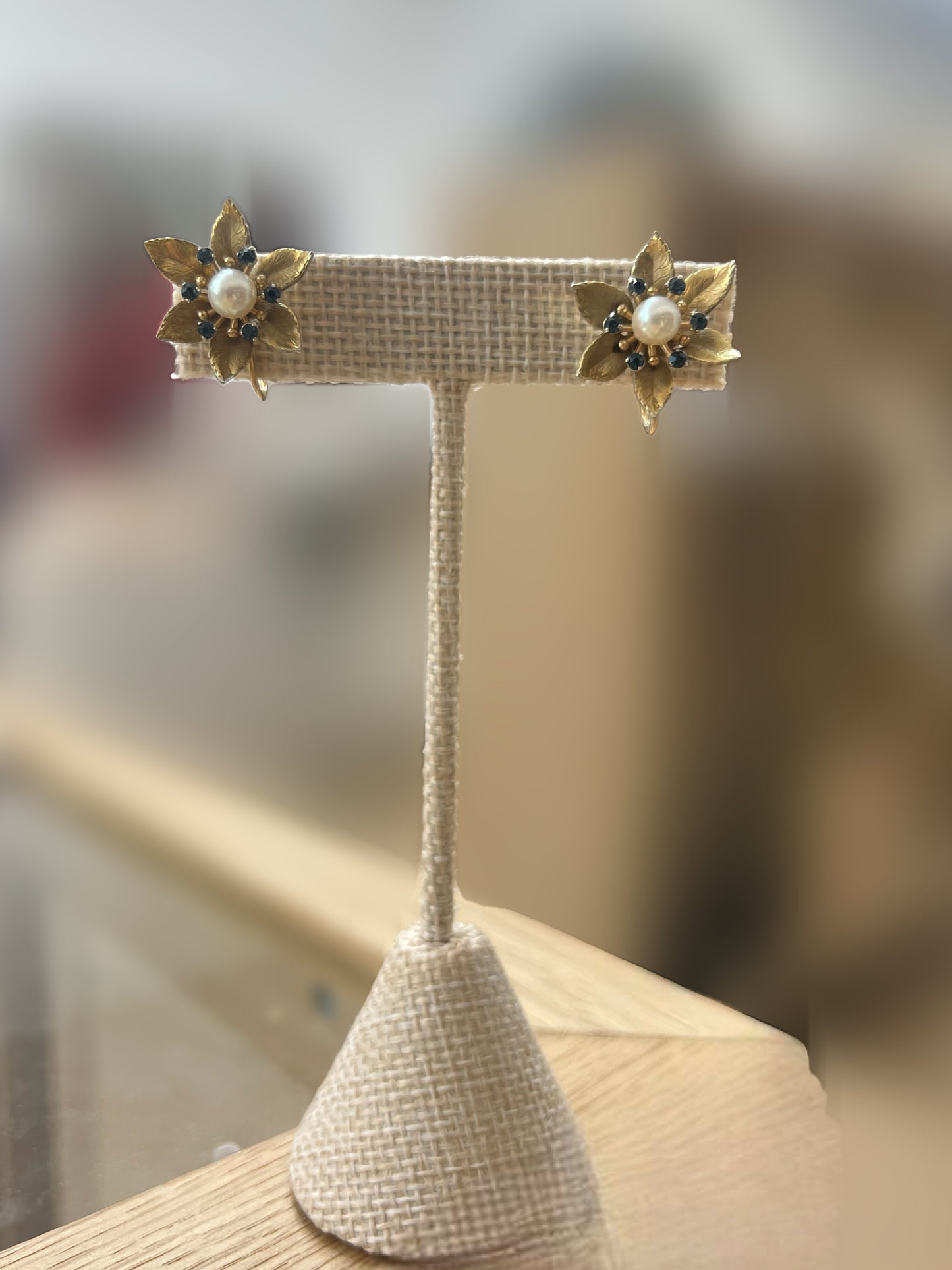Vintage Pearl Flower & Rhinestone Earrings