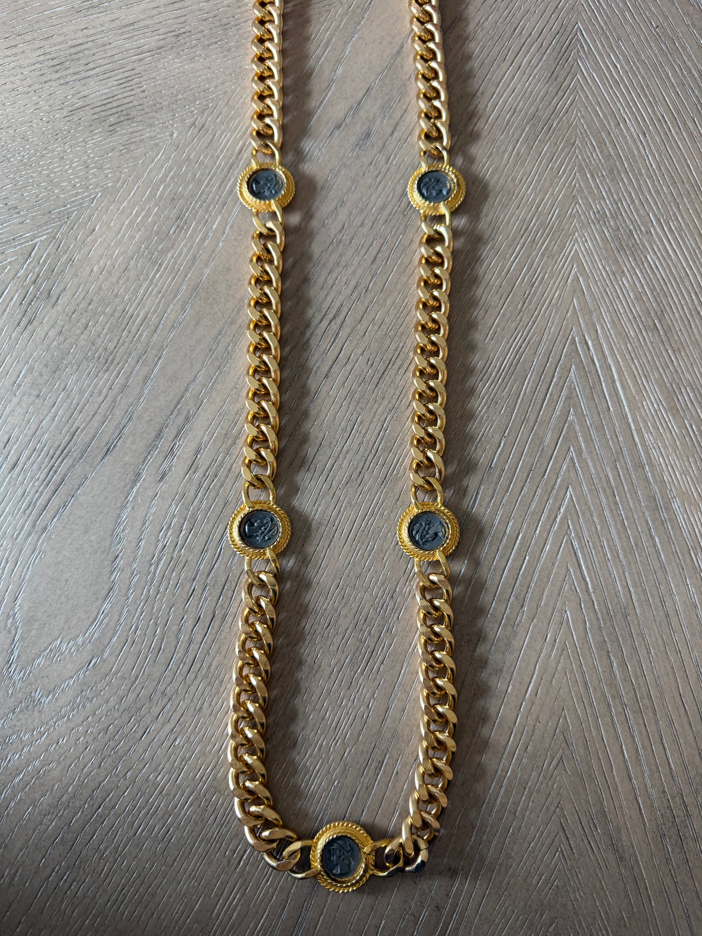 Vintage Rose Gold Tone Long Coin Chain Necklace