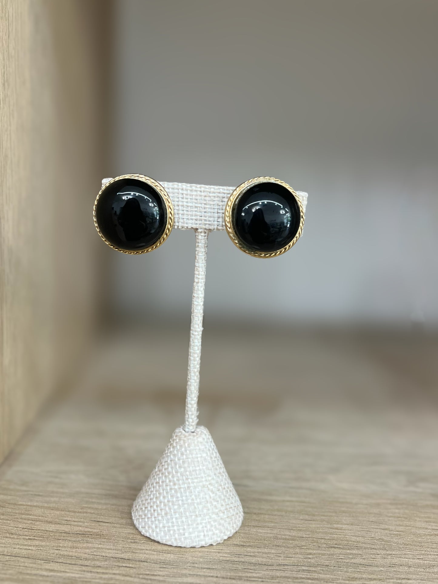 Black Dome Earring With Gold Rim