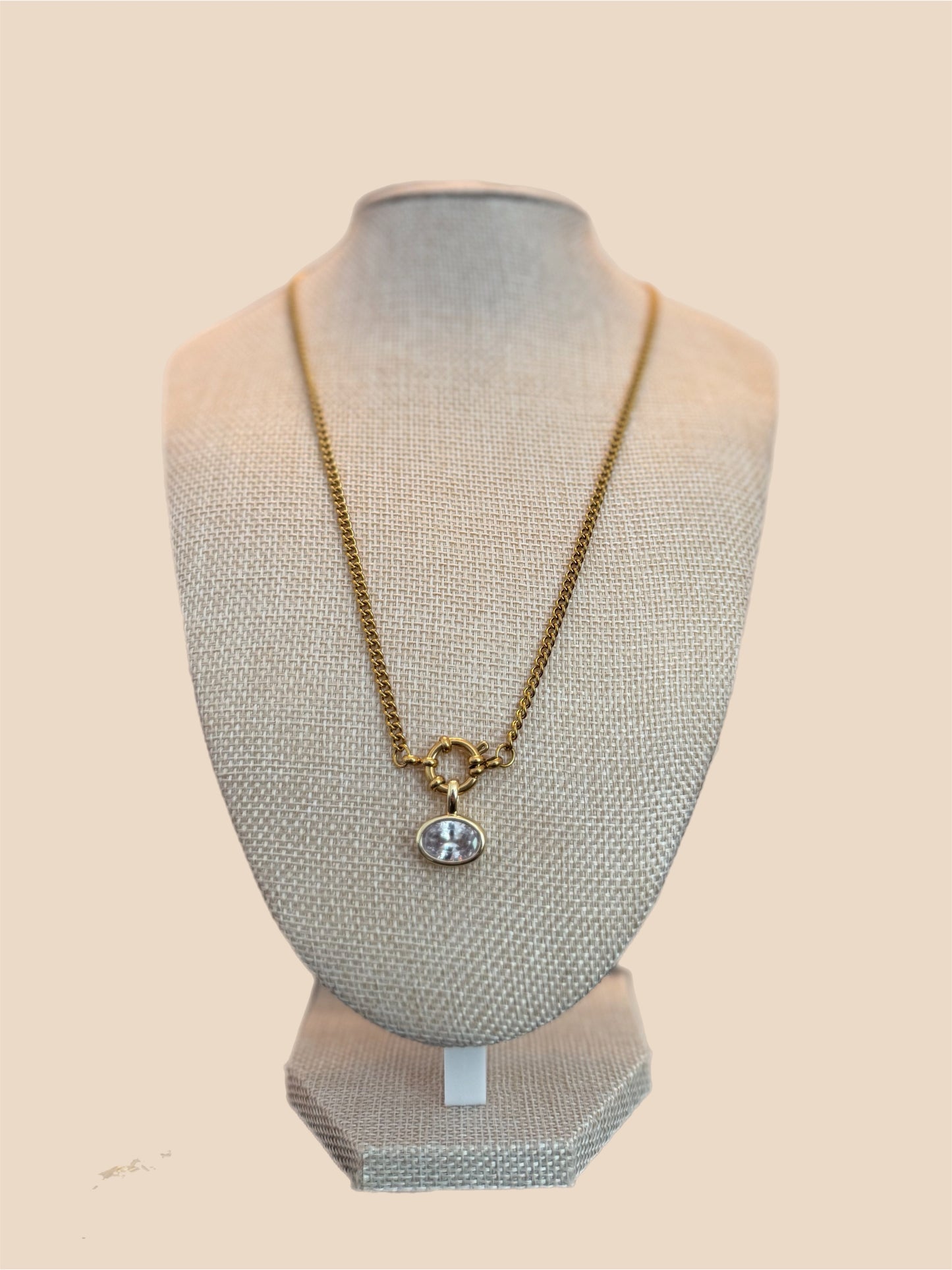 Cz Oval Pendant Chain Necklace