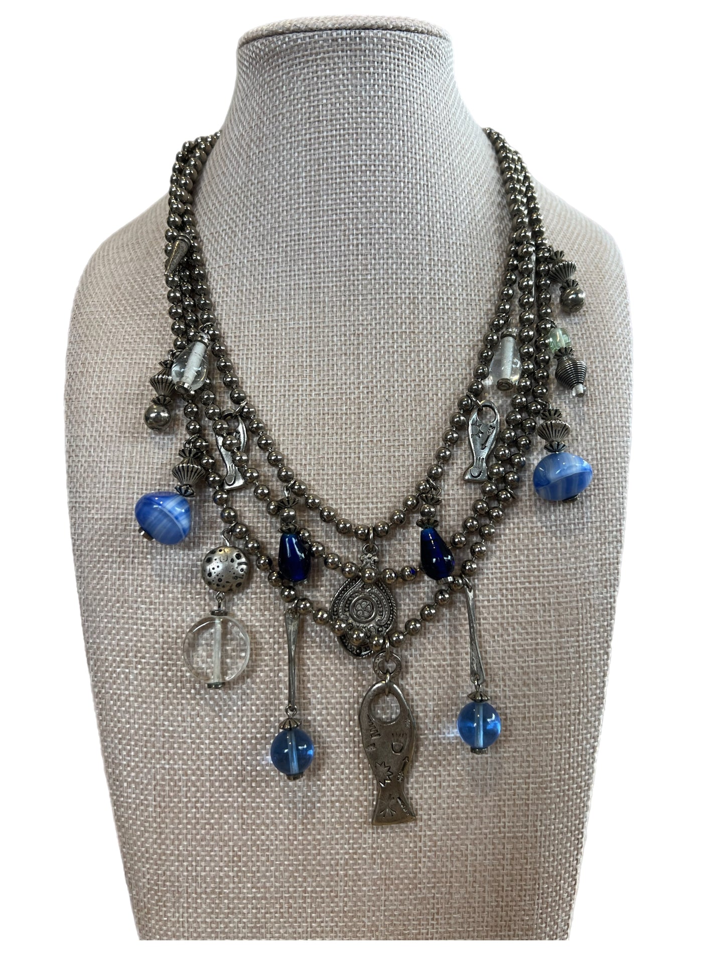 Vintage Boho Blue Charm Necklace
