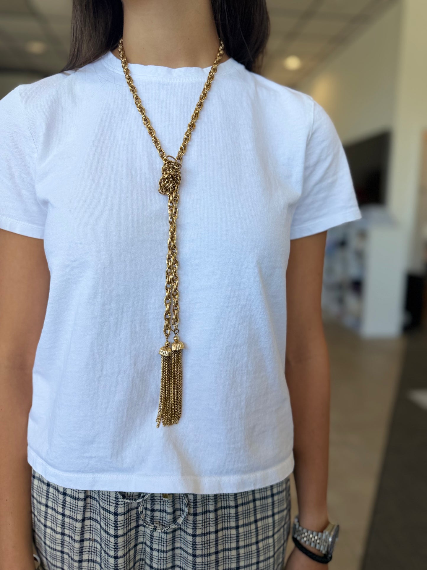 Gold Tassel Lariat Necklace