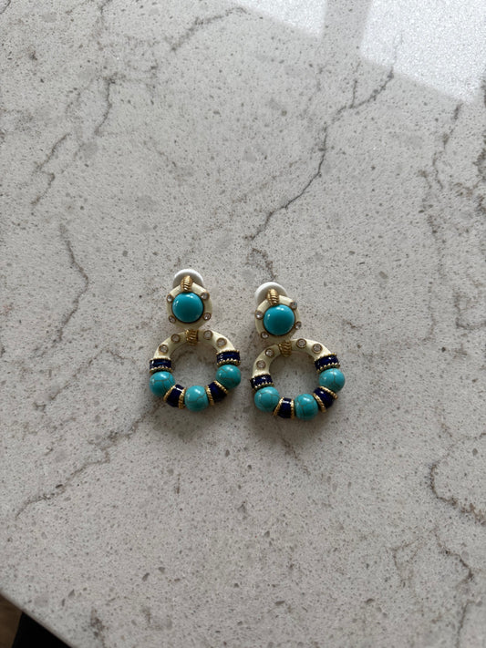 Turquoise Navy And White Crystal Earrings