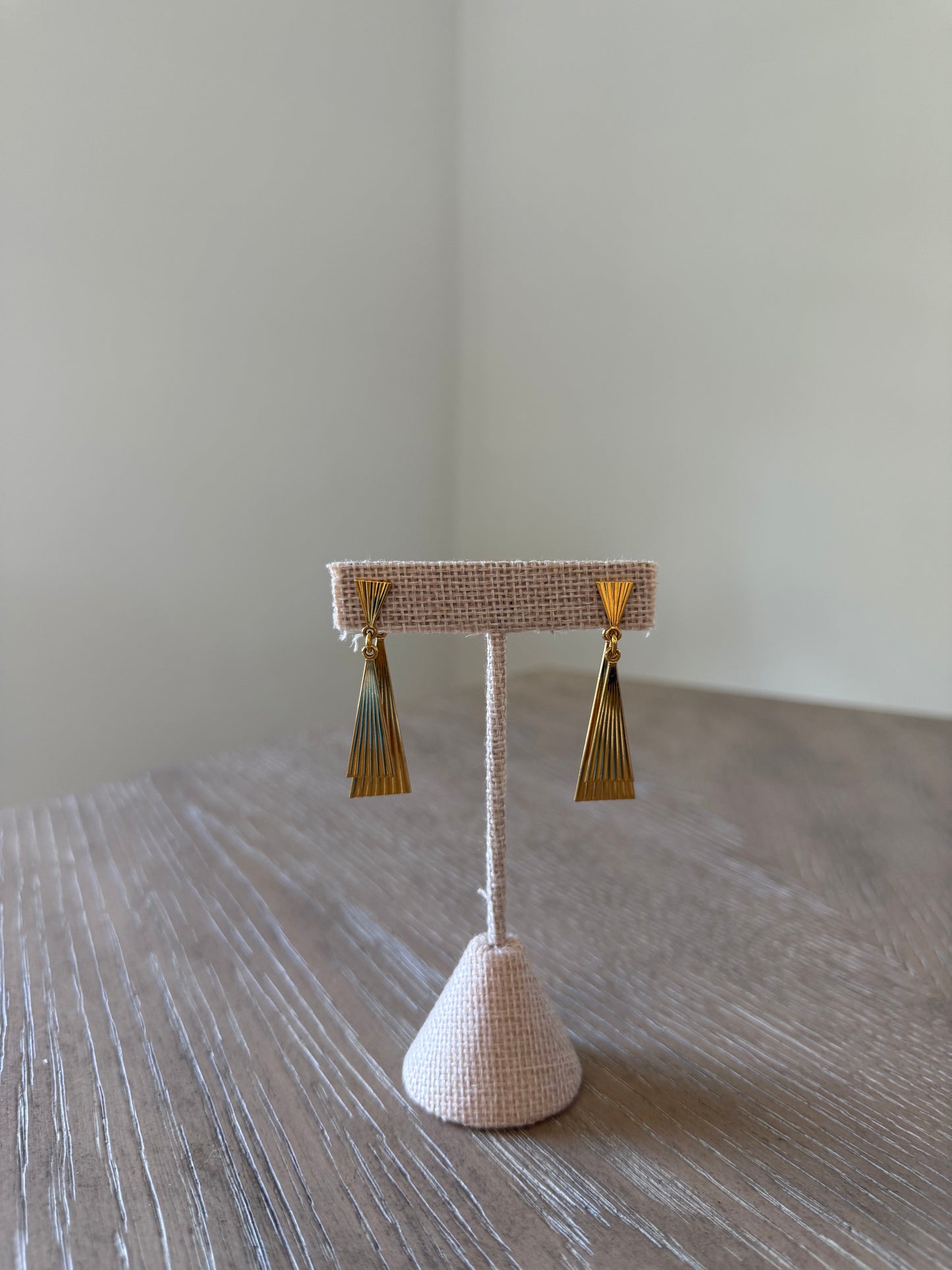 Gold Ribbed Double Hanging Earrings